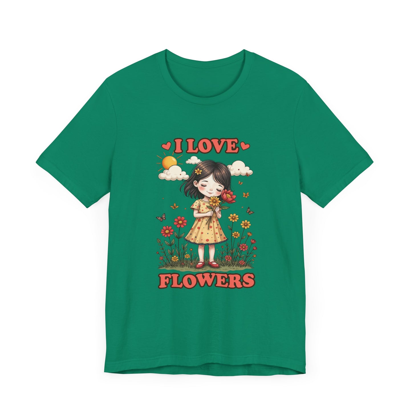 I Love Flowers T-Shirt – Cute Girl and Floral Garden Graphic Tee