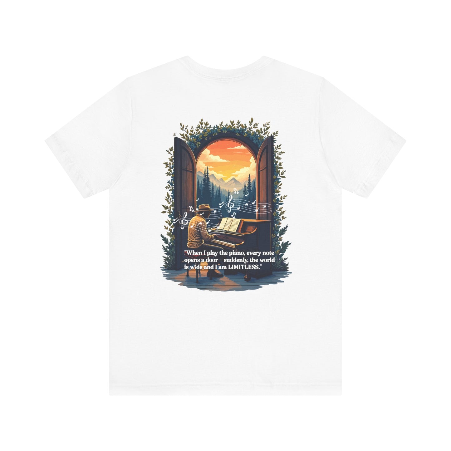 Limitless T-Shirt – Inspirational Piano and Nature Doorway Design