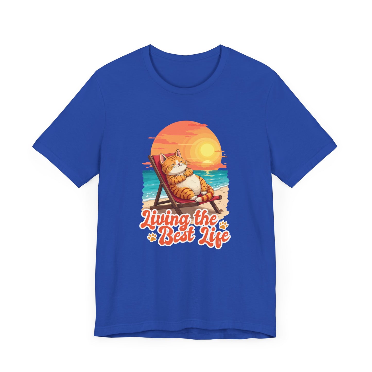 Lazy Life- Living the Best Life – Fat Cat Reclining Chair Beach Sunset Graphic T-Shirt