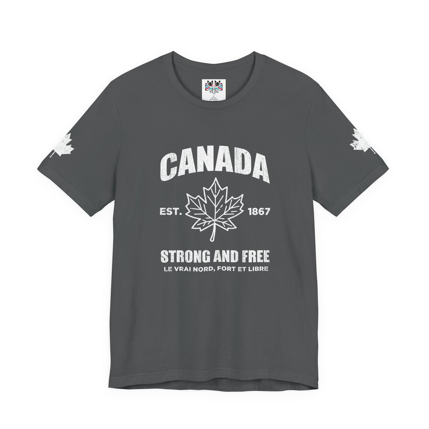Canada Strong and Free Maple Heritage - White Print T-Shirt