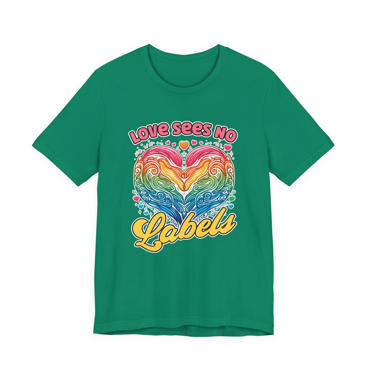 Love Sees No Labels – Colorful Abstract Heart Line Art Graphic T-Shirt