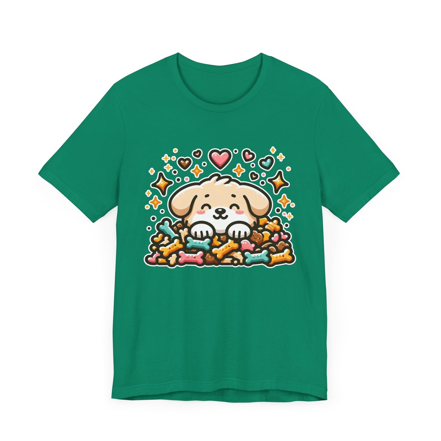 Puppy Face & Paw on a Pile of Treats | Stars & Hearts Reaction Graphic T-Shirt
