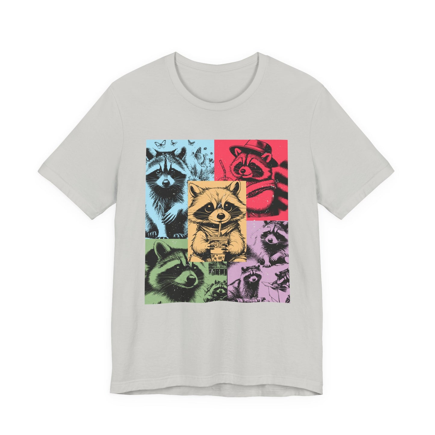 Colorful Raccoons T-Shirt – Playful Multi-Color Raccoons with Sipping Raccoon Graphic