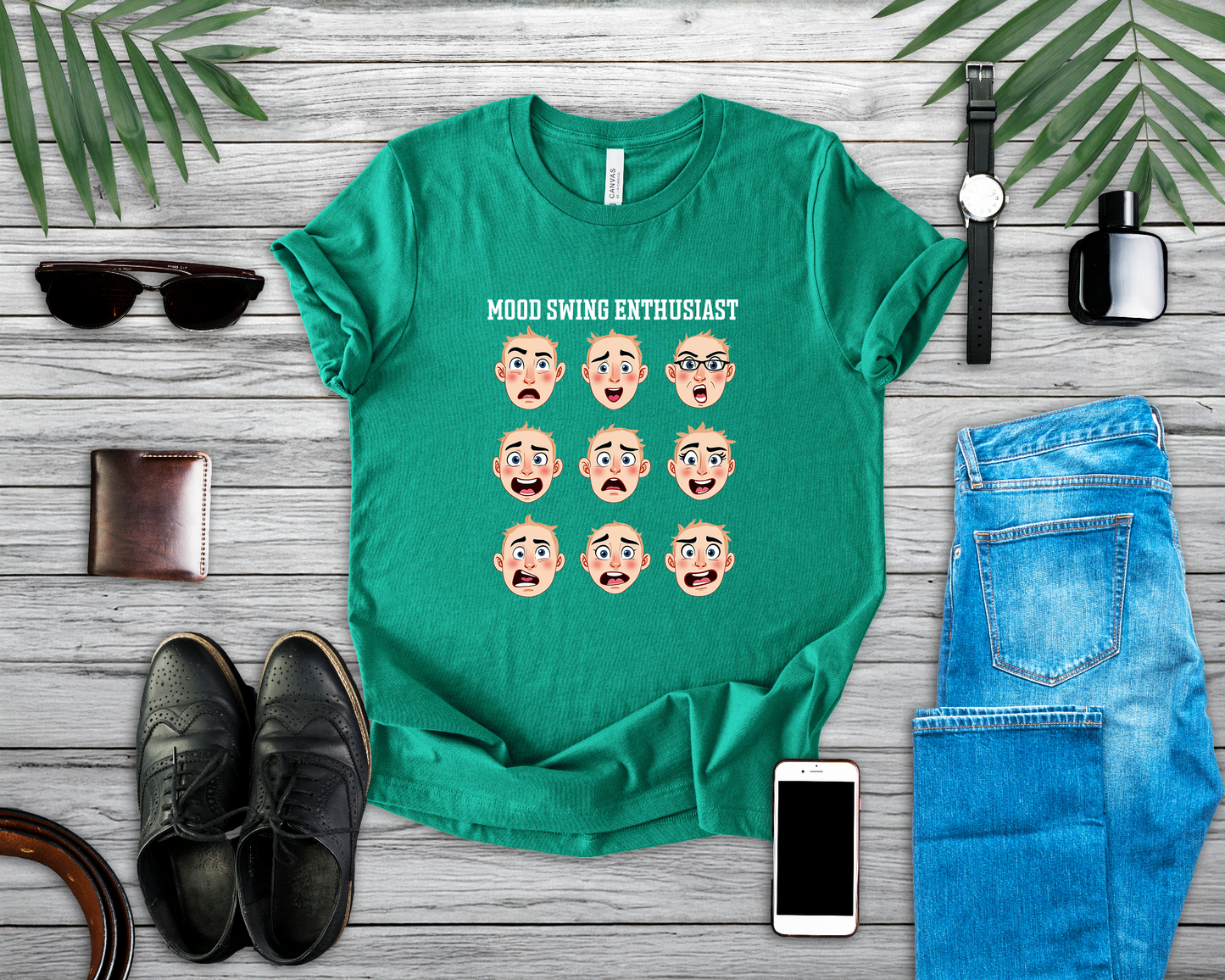 Mood Swing Enthusiast – Grid of Nine Expressive Faces Graphic T-Shirt