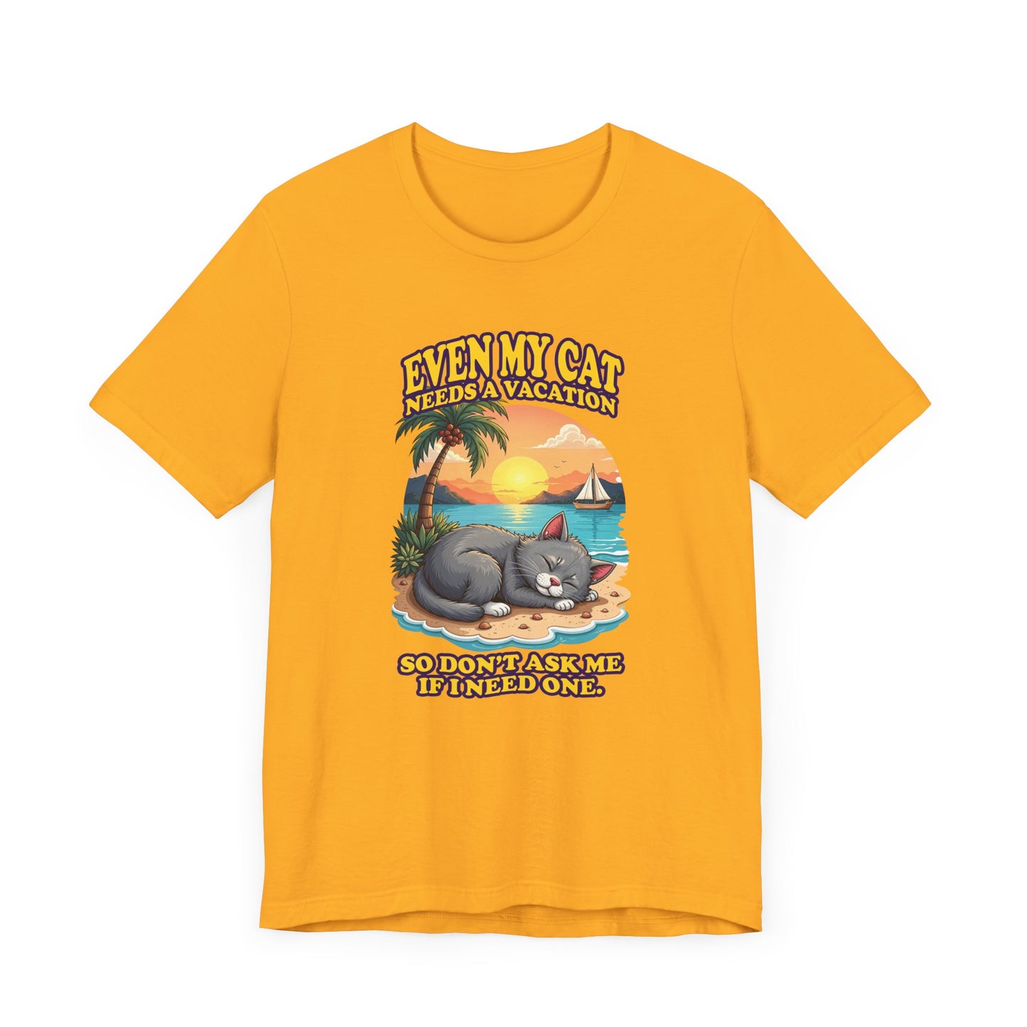 Even My Cat Needs a Vacation T-Shirt – Funny Cat Beach Graphic Tee
