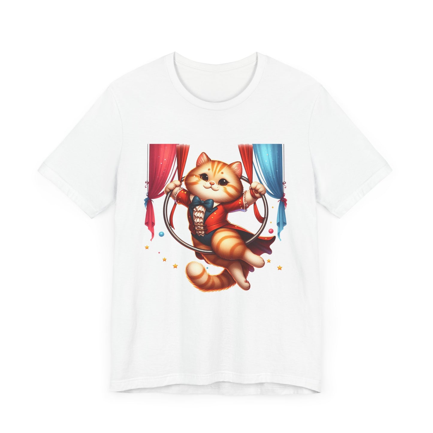 Circus Aerialist Cat Shirt, Funny Trapeze Performer Tee, Acrobatic Pet Graphic T Shirt, Quirky Performer Humor Apparel, Flying Cat Top