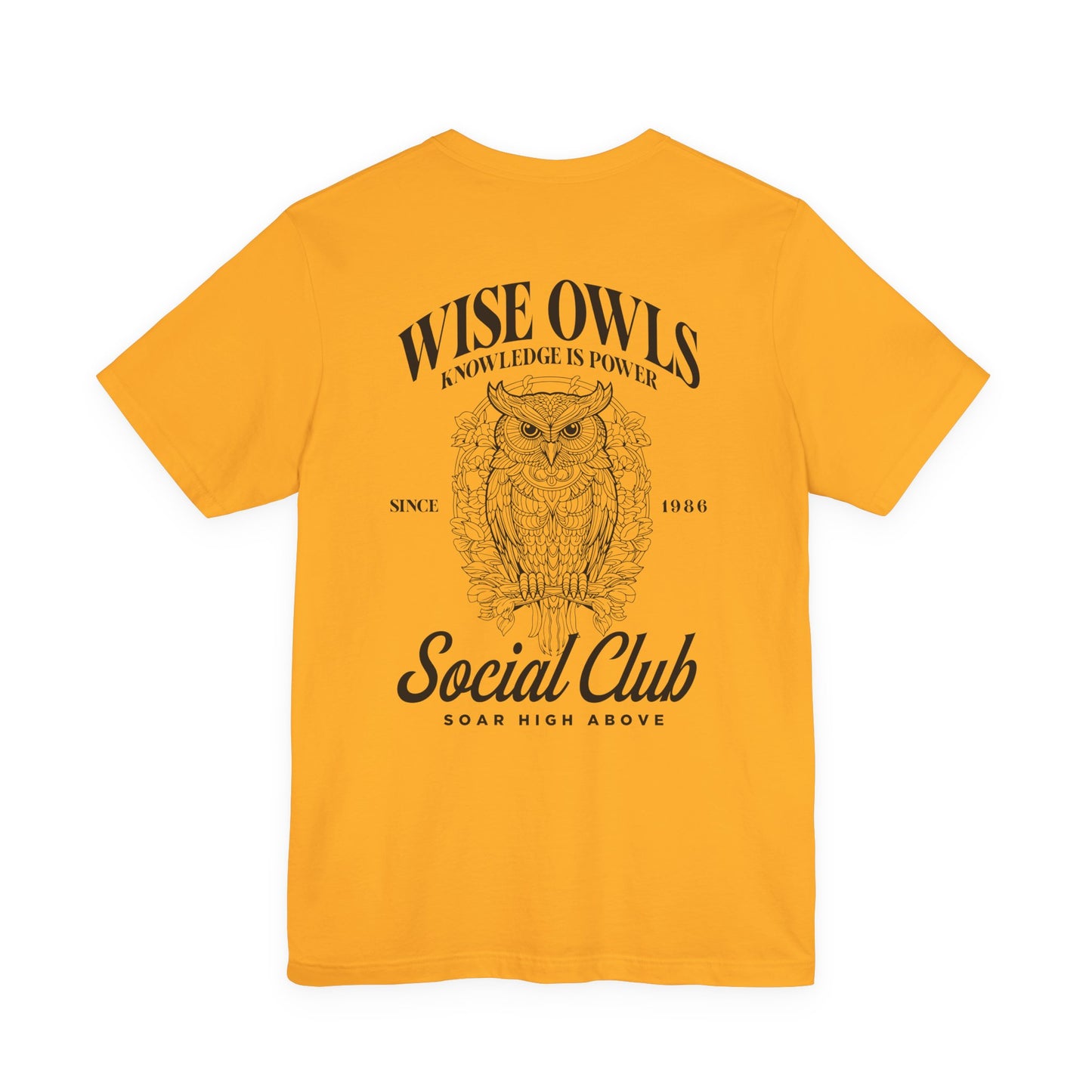 Wise Owl Social Club T-Shirt – Calm Owl on Branch with Empowering Text