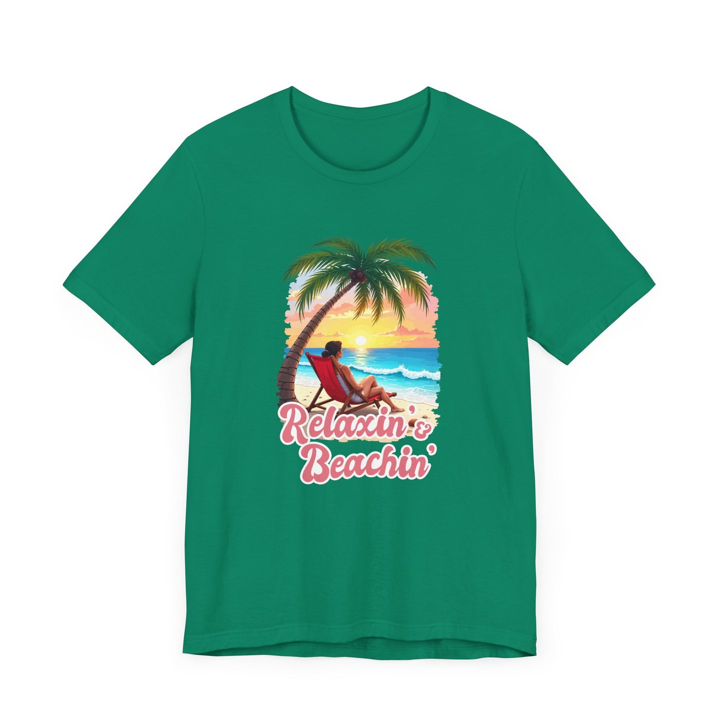 Recharge Mode Relaxin & Beachin' – Woman Lounging Under Palm Tree Beach Scene T-Shirt