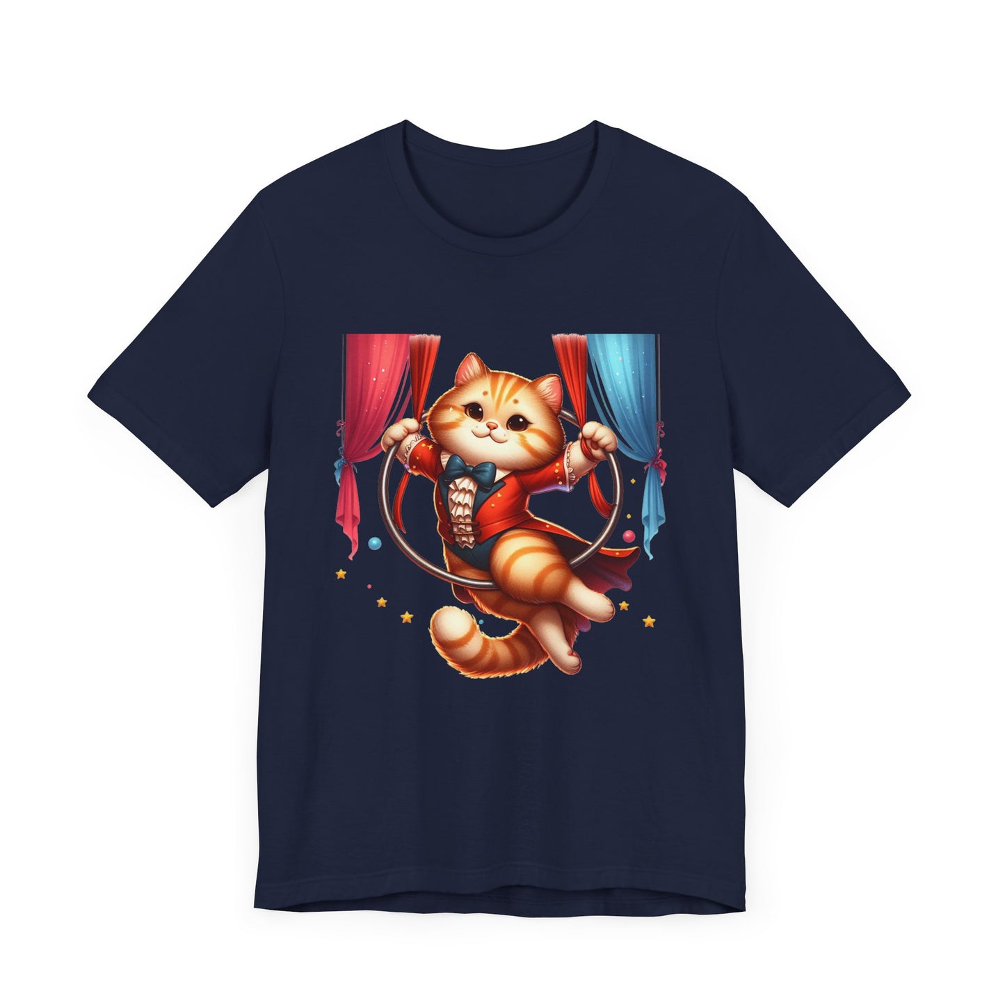 Circus Aerialist Cat Shirt, Funny Trapeze Performer Tee, Acrobatic Pet Graphic T Shirt, Quirky Performer Humor Apparel, Flying Cat Top