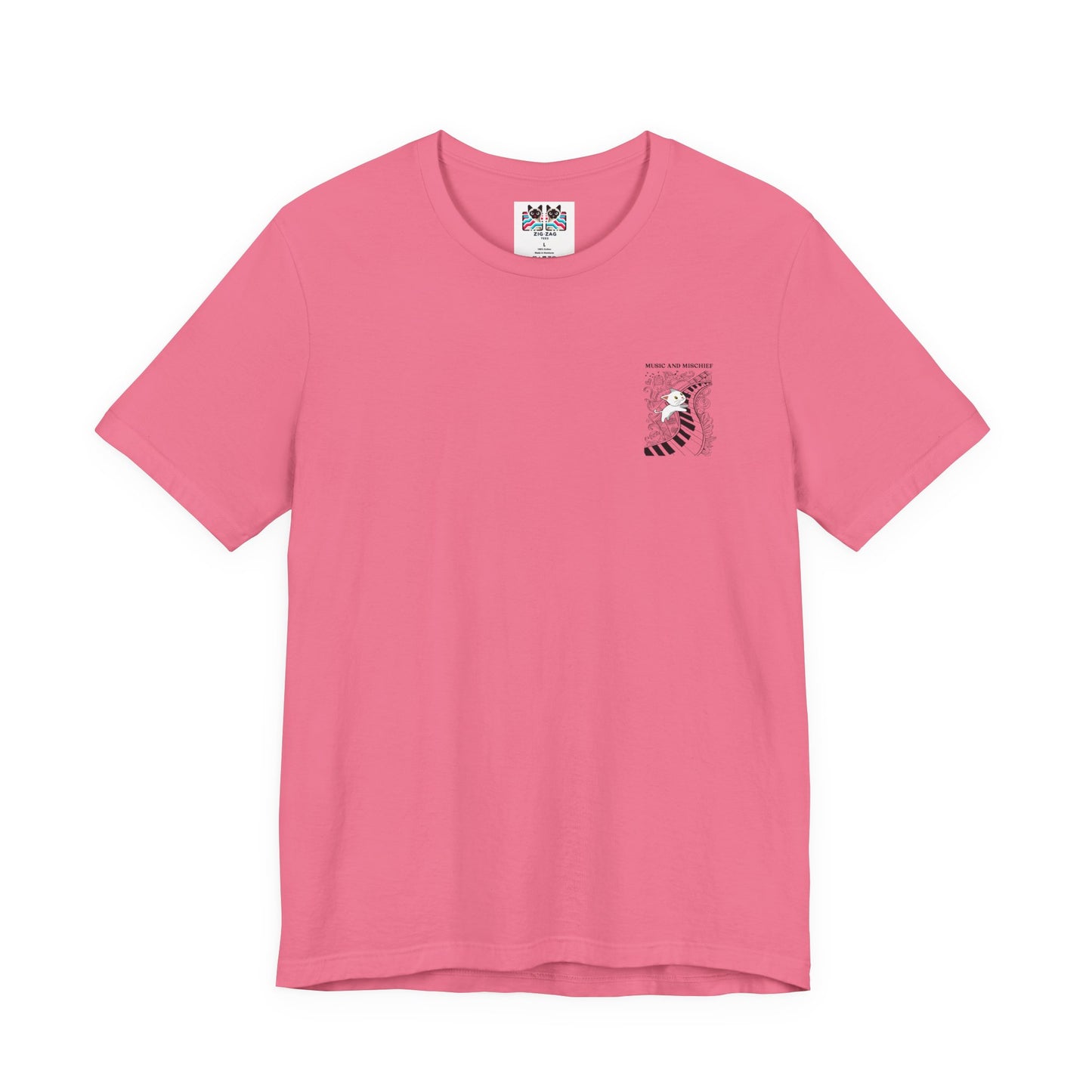 Music and Mischief T-Shirt – Piano and Playful Cat Graphic
