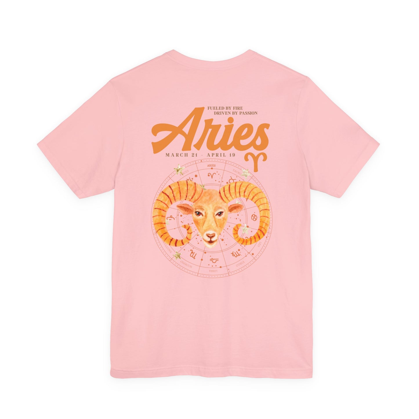 Aries Fueled by Fire T-Shirt – Ram Head with Zodiac Astrological Wheel