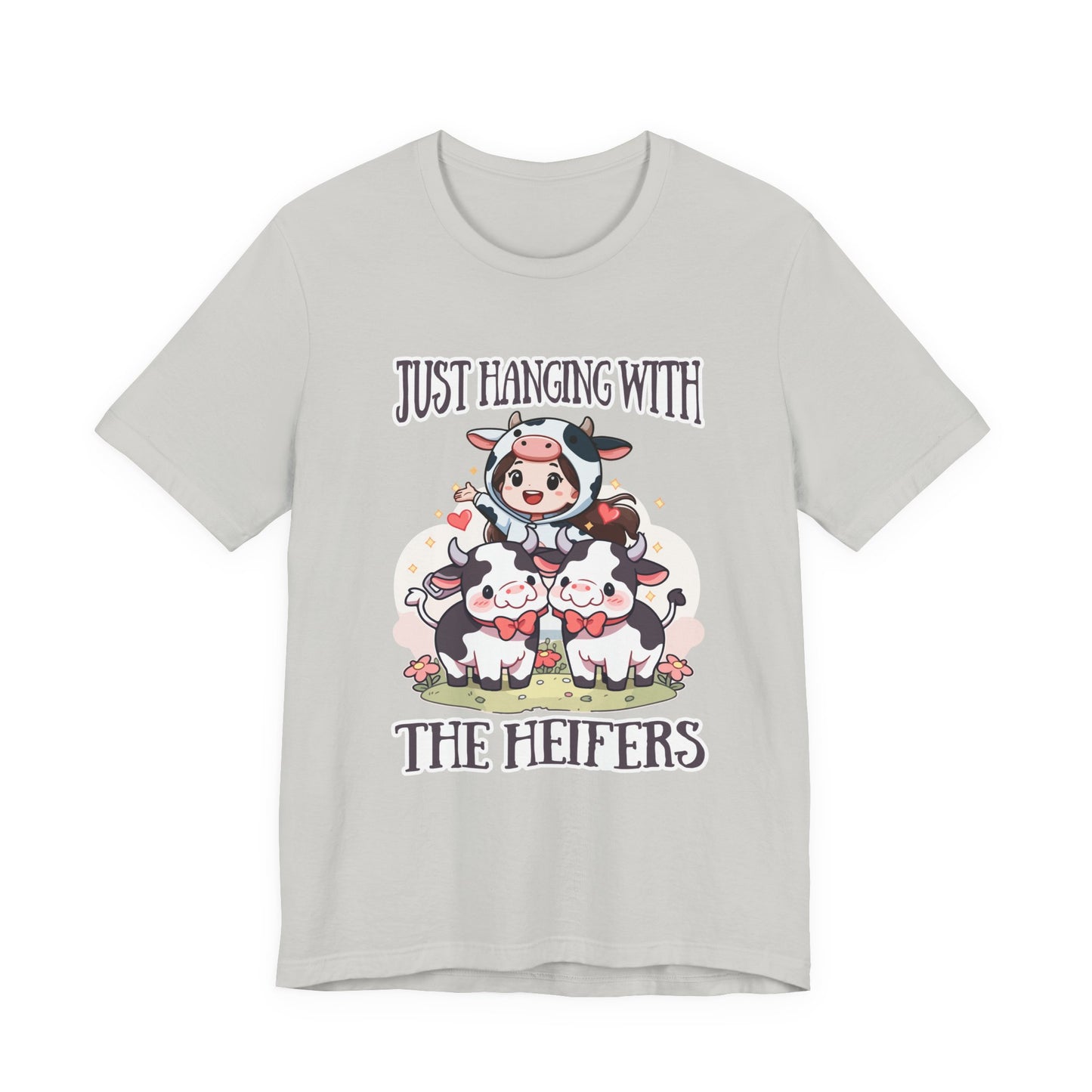 Just Hanging With the Heifers T Shirt – Kid Dressed as Cow with Two Hugging Cows