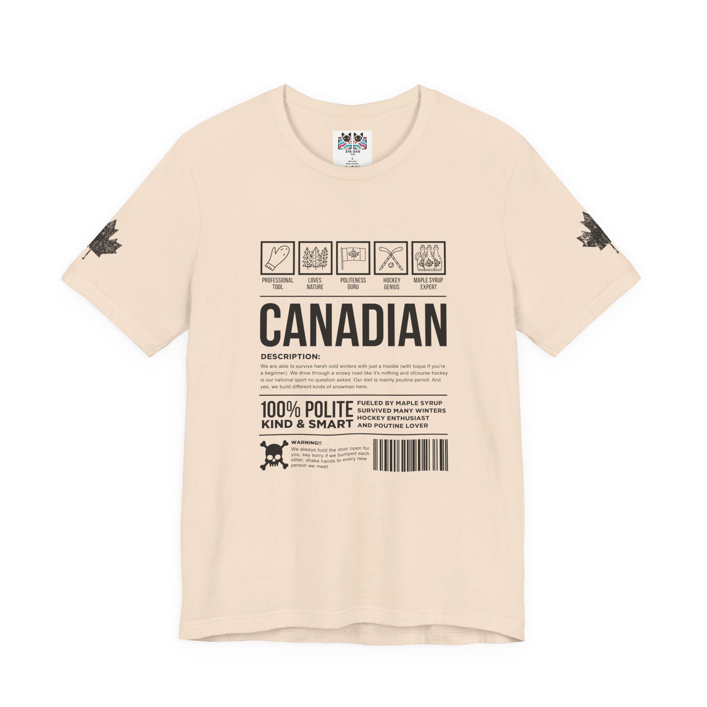 Canadian Traits Nutrition Facts - Black Print T-Shirt