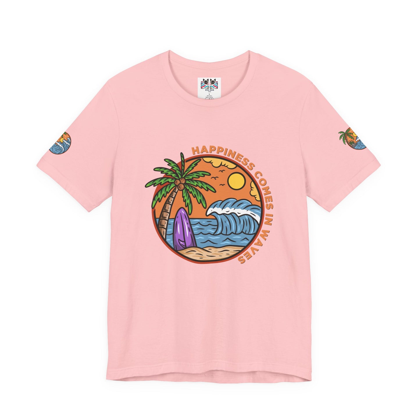 Happiness Comes in Waves T-Shirt – Beach Surf Palm Tree Ocean Graphic Tee