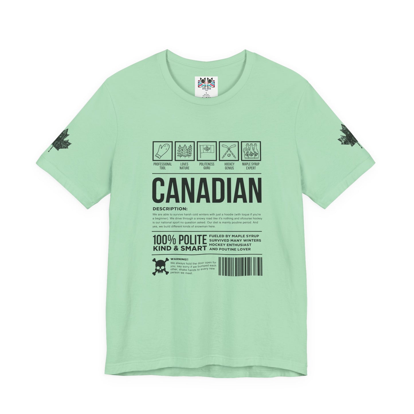 Canadian Traits Nutrition Facts - Black Print T-Shirt