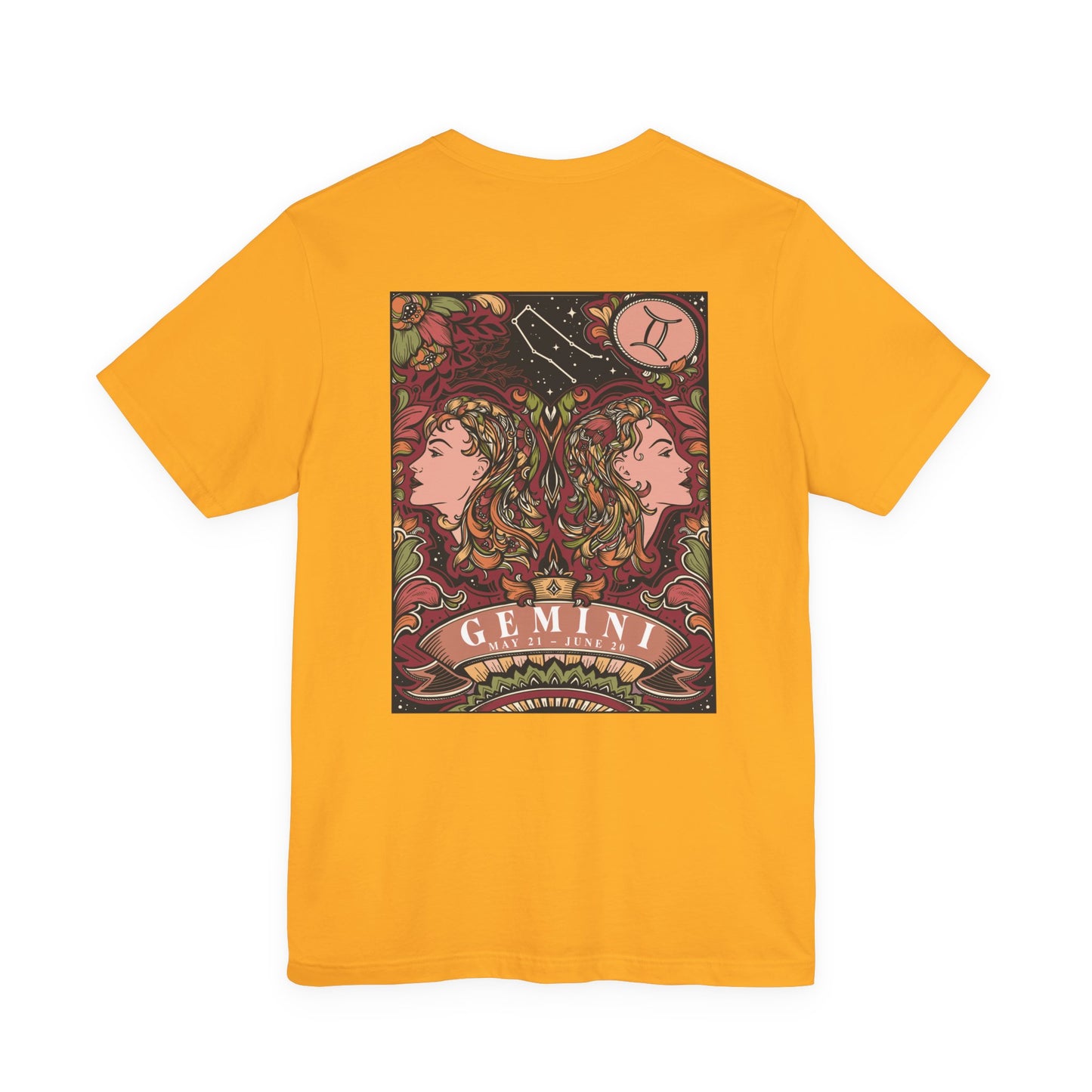 Gemini Zodiac T-Shirt – Ornate Twins with Constellation and Floral Design