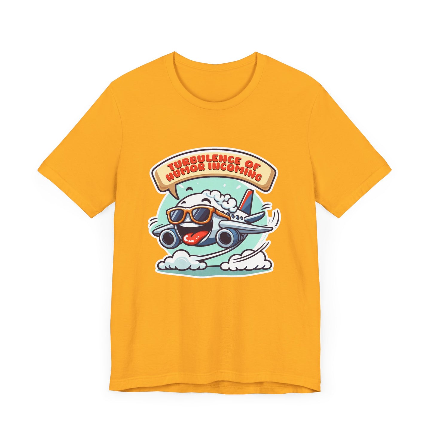 Turbulence of Humor Coming | Flight Landing with Smiling Face & Sunglasses Graphic T-Shirt