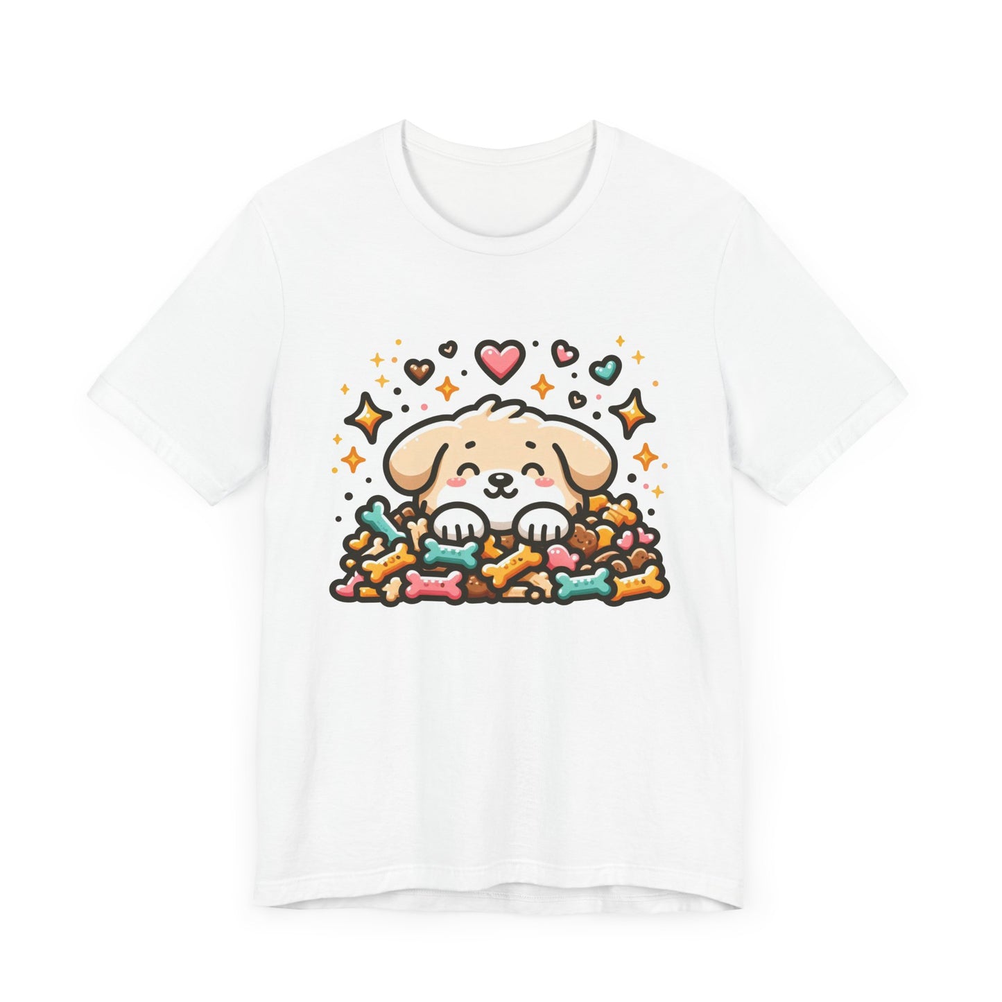 Puppy Face & Paw on a Pile of Treats | Stars & Hearts Reaction Graphic T-Shirt