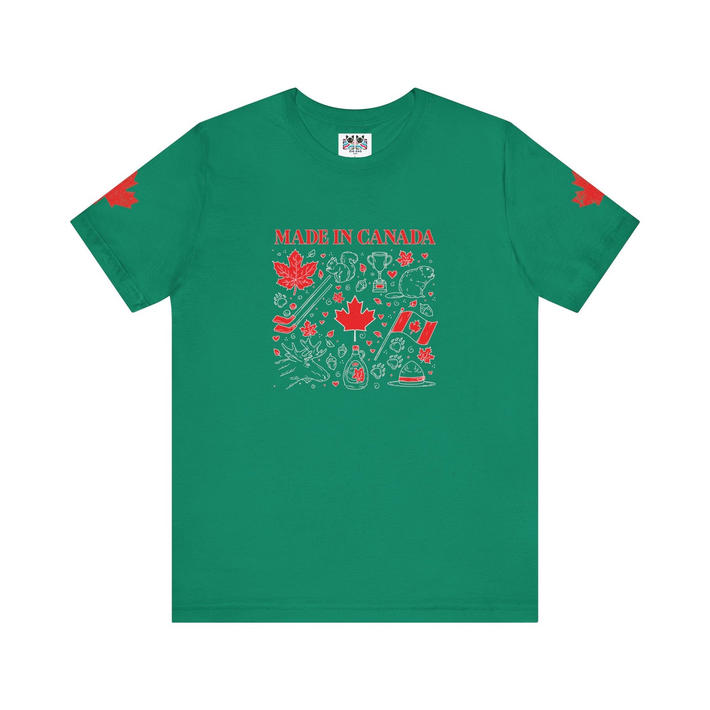 Made In Canada Iconic Symbols - Red & White outline Print T-Shirt
