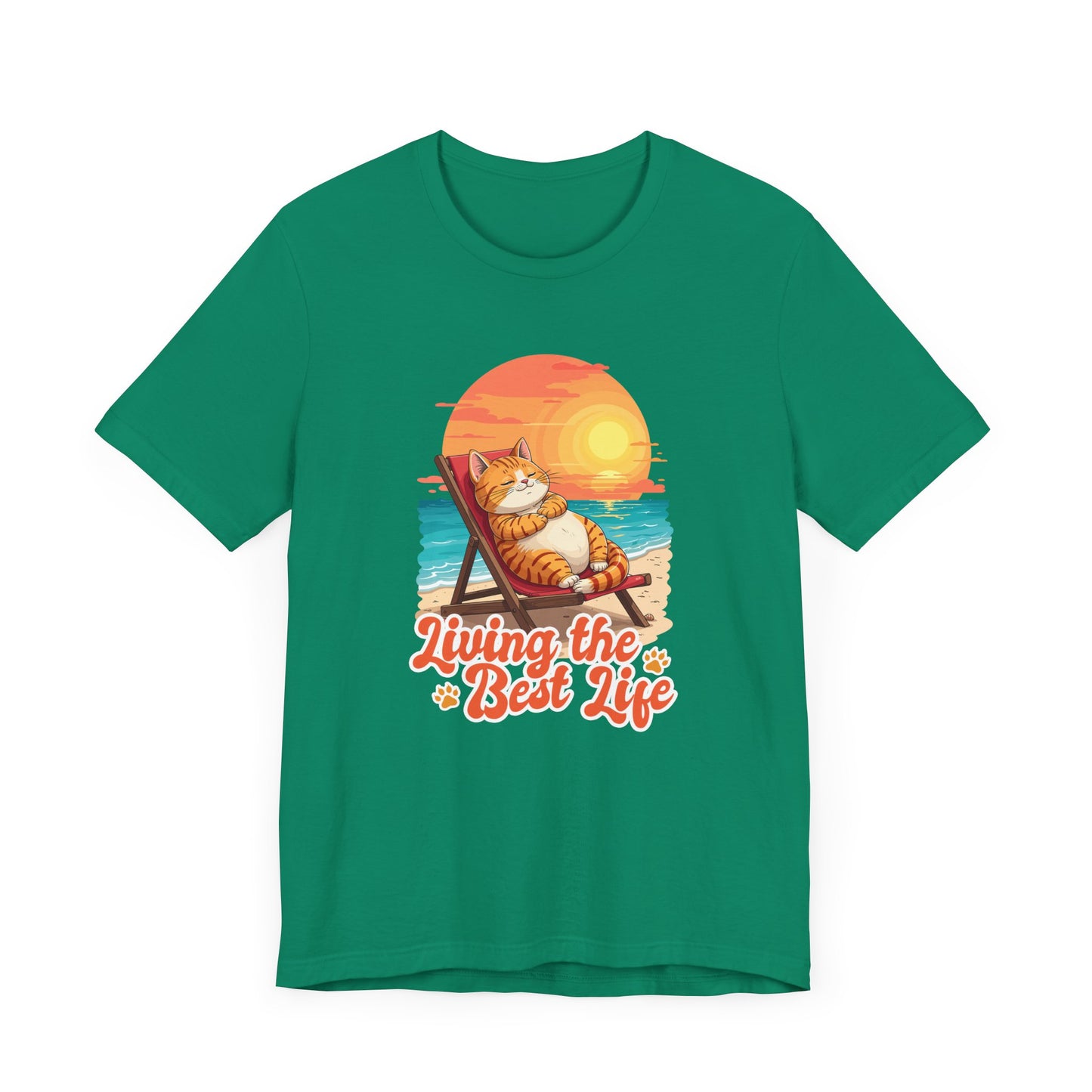 Lazy Life- Living the Best Life – Fat Cat Reclining Chair Beach Sunset Graphic T-Shirt