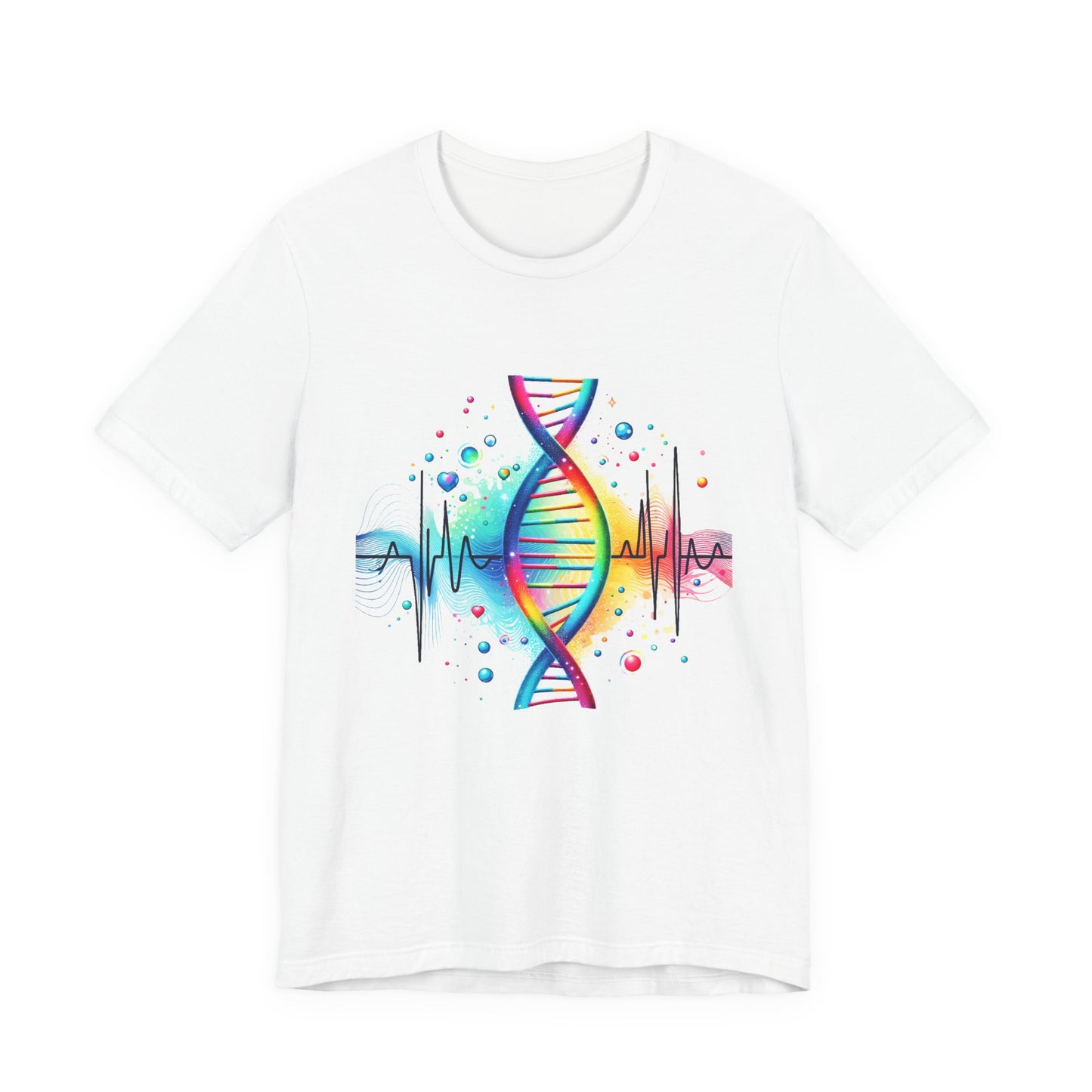 Life in Color – Vibrant DNA Helix with Medical Lifeline Graphic T-Shirt