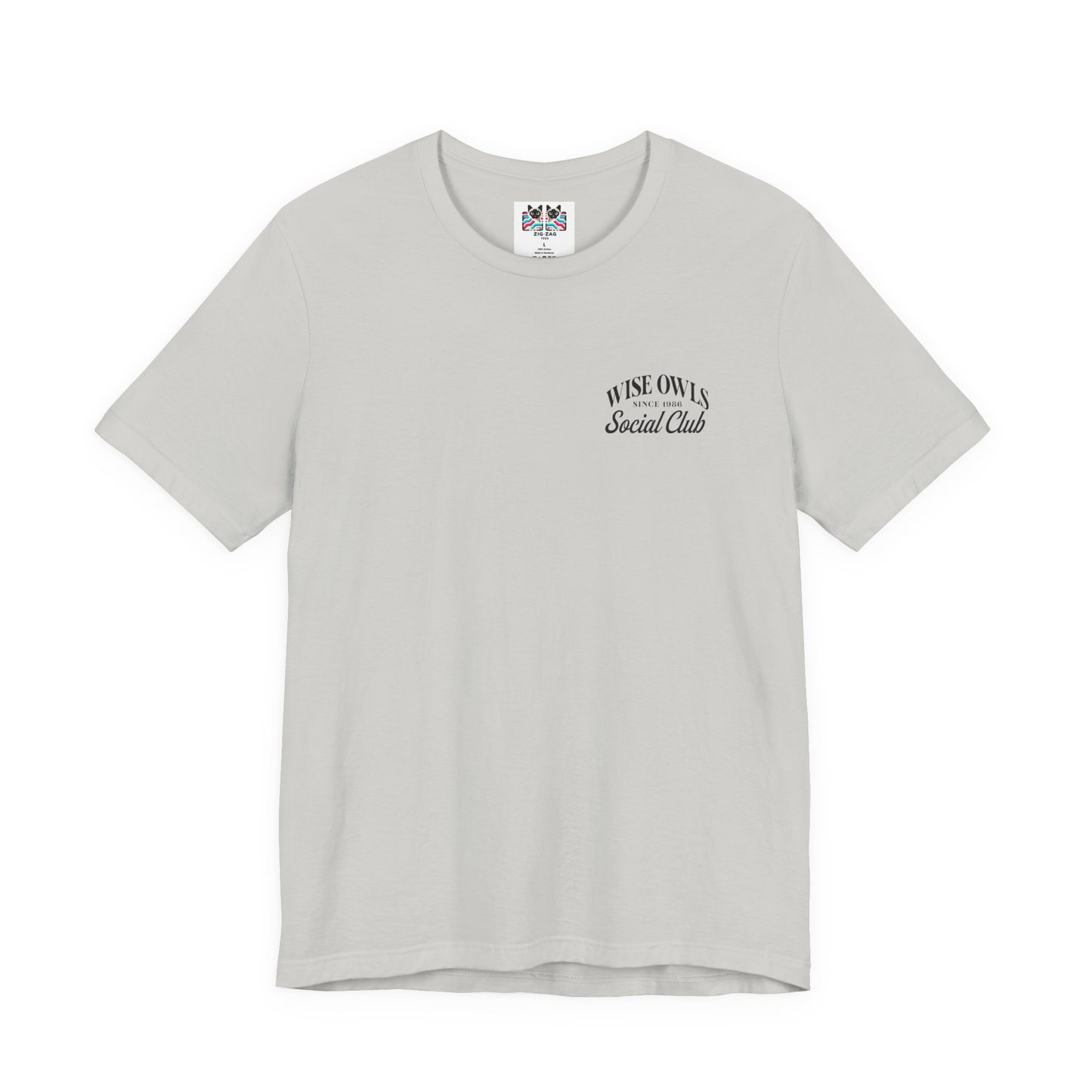 Wise Owl Social Club T-Shirt – Calm Owl on Branch with Empowering Text