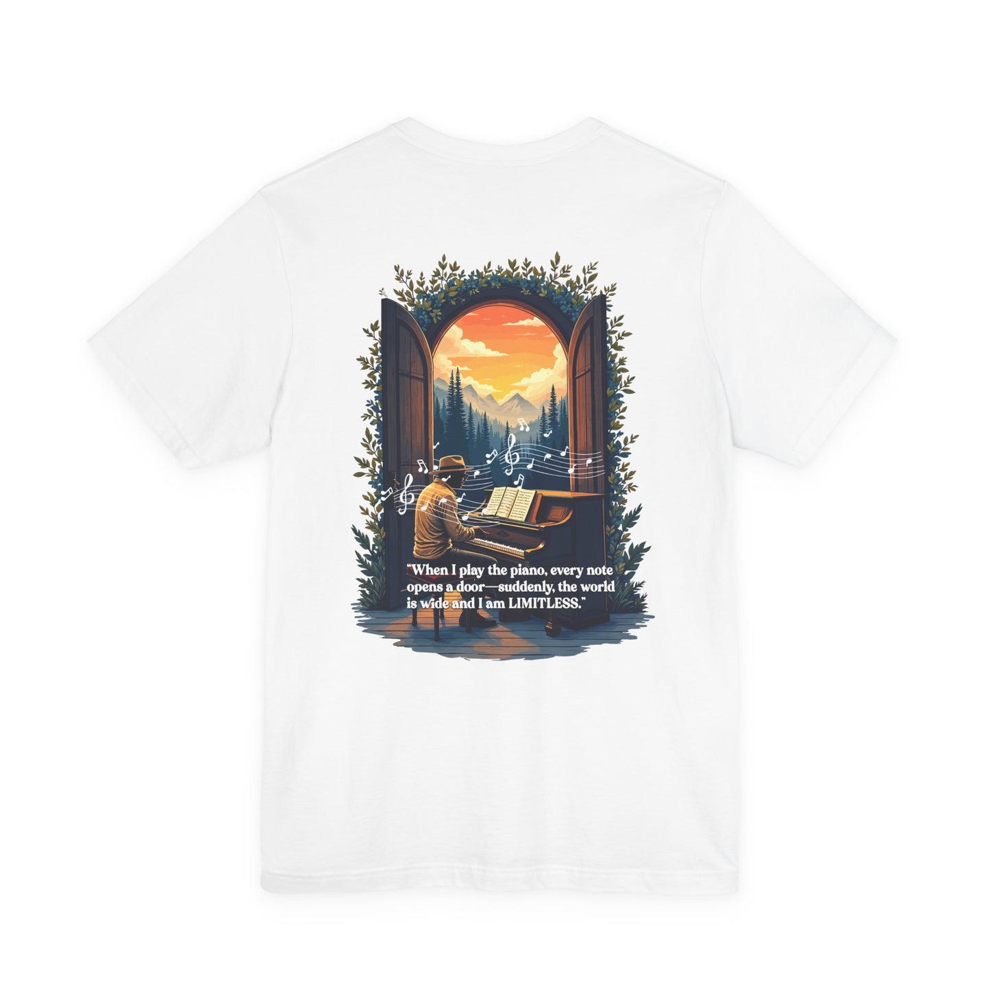 Limitless T-Shirt – Inspirational Piano and Nature Doorway Design