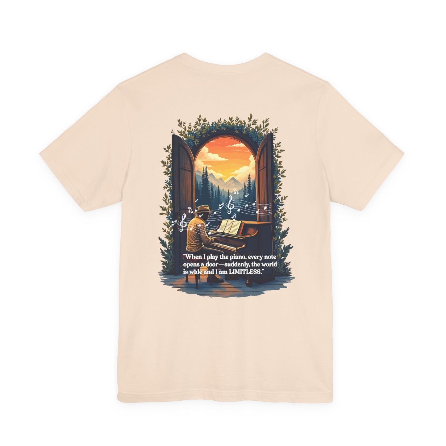 Limitless T-Shirt – Inspirational Piano and Nature Doorway Design