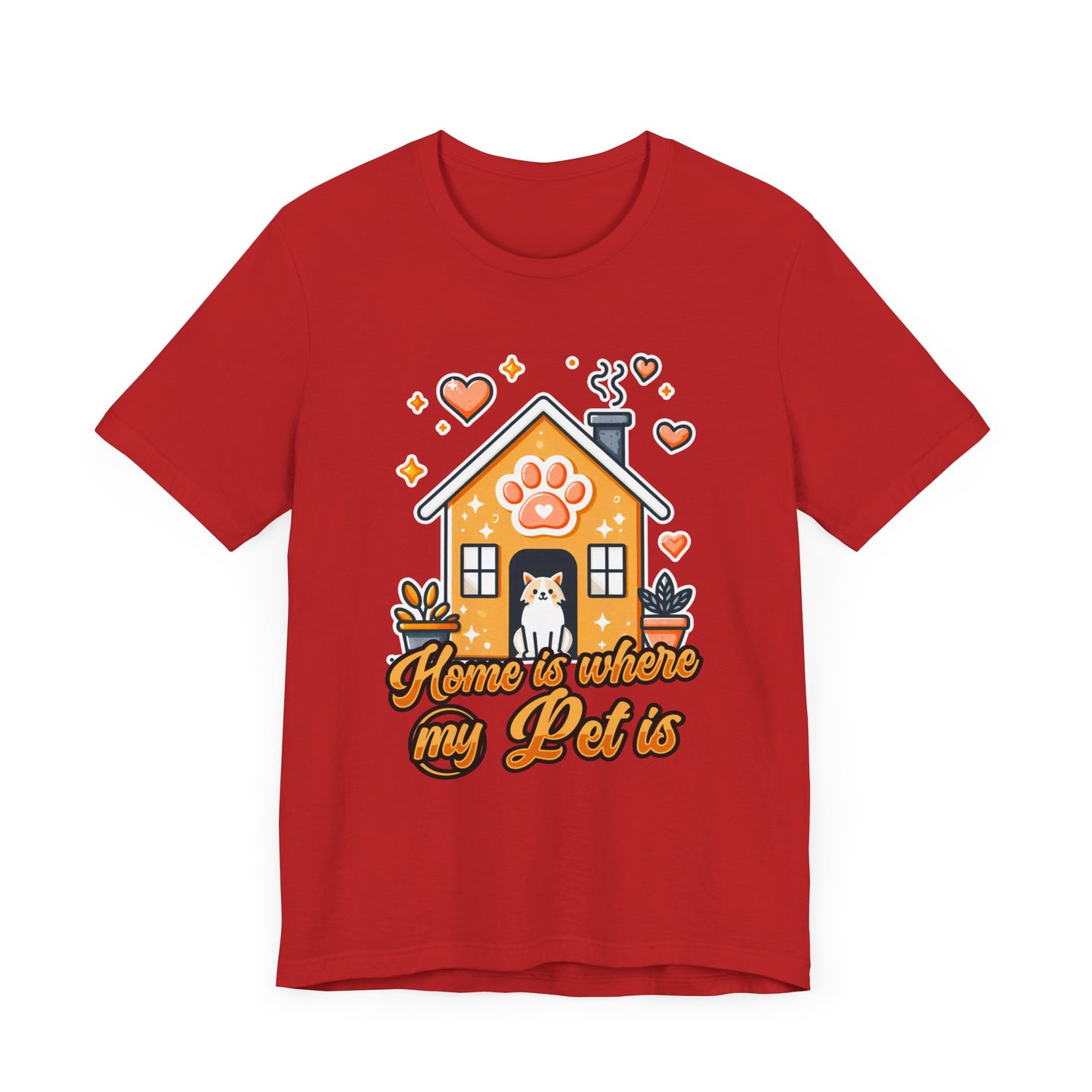 Home is Where My Pet Is | Dog at Dog House with Stars & Hearts T-Shirt