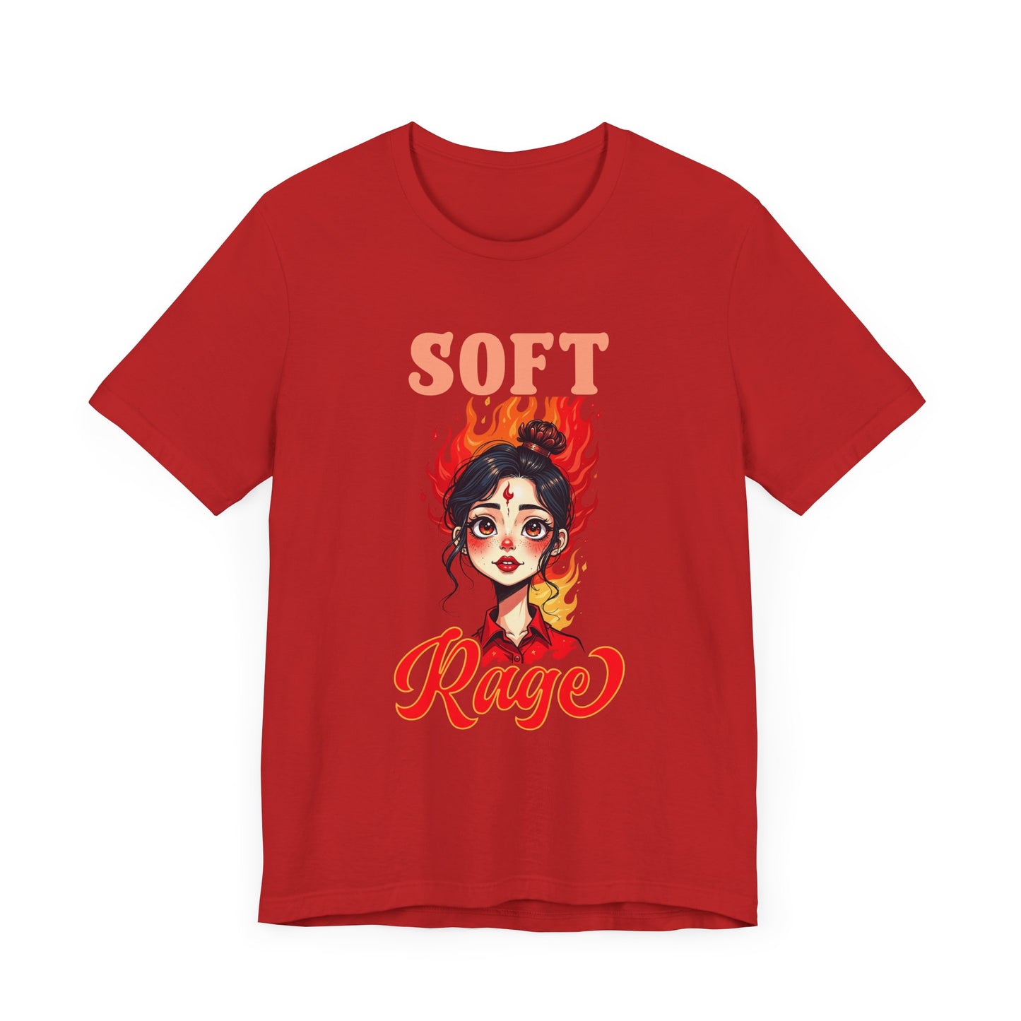 Soft Rage – Emotional Woman with Fiery Background Graphic T-Shirt