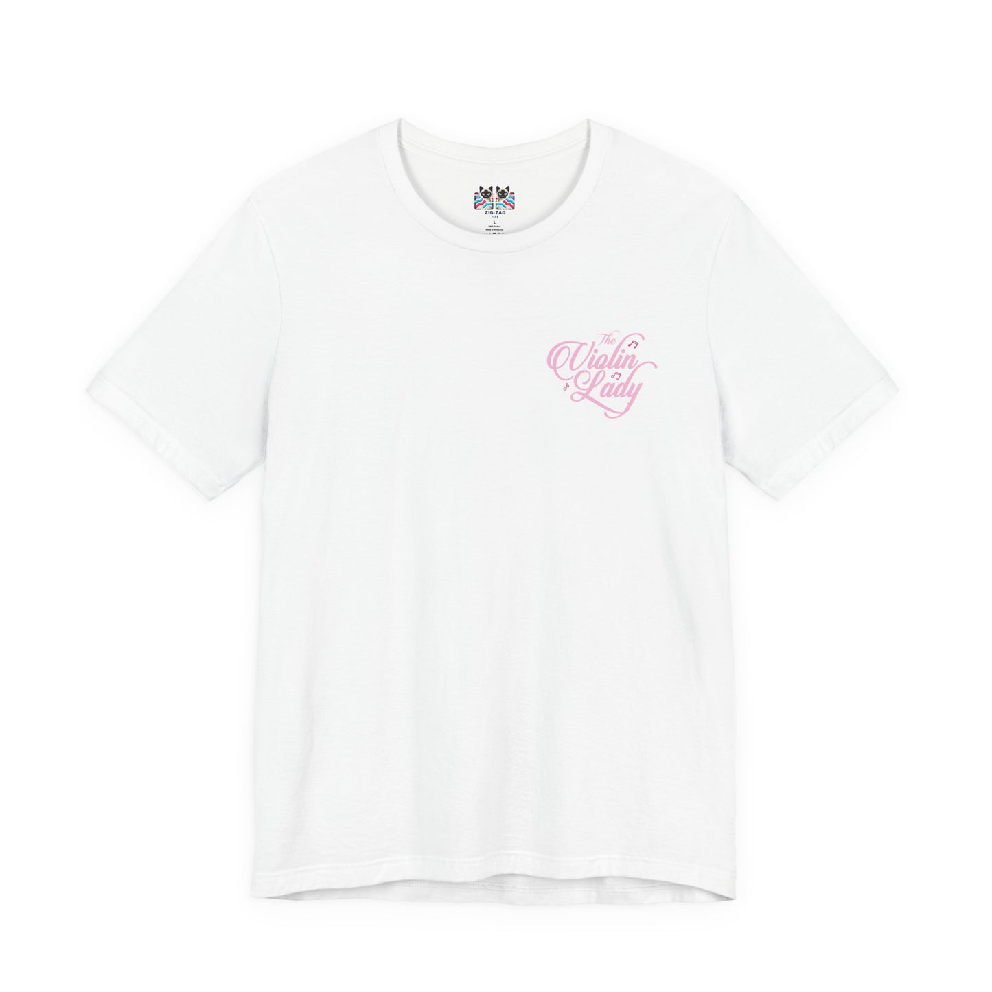 The Violin T-Shirt – Woman in Pink Dress with Flowers and Music Notes