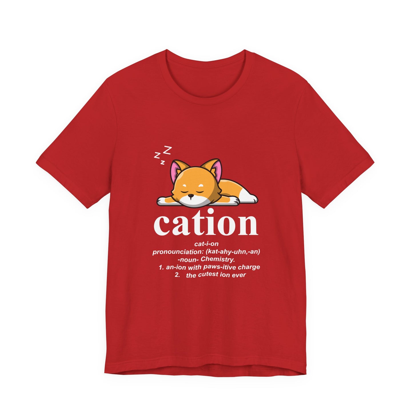 Caution Cat-i-on Tshirt – Lazy Sleepy Cat Chemistry Pun