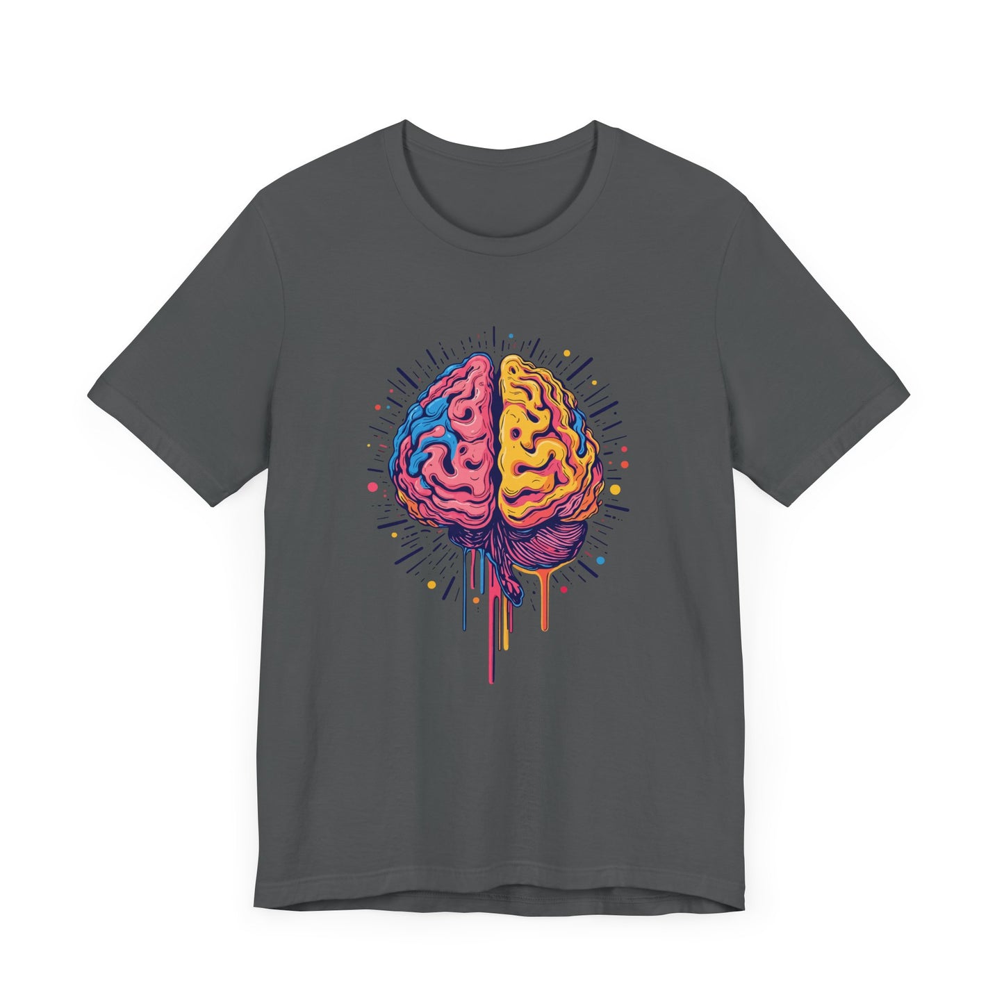 Colorful Vibrant Brain with Dripping Paint and Radiant Energy Lines Graphic T-Shirt