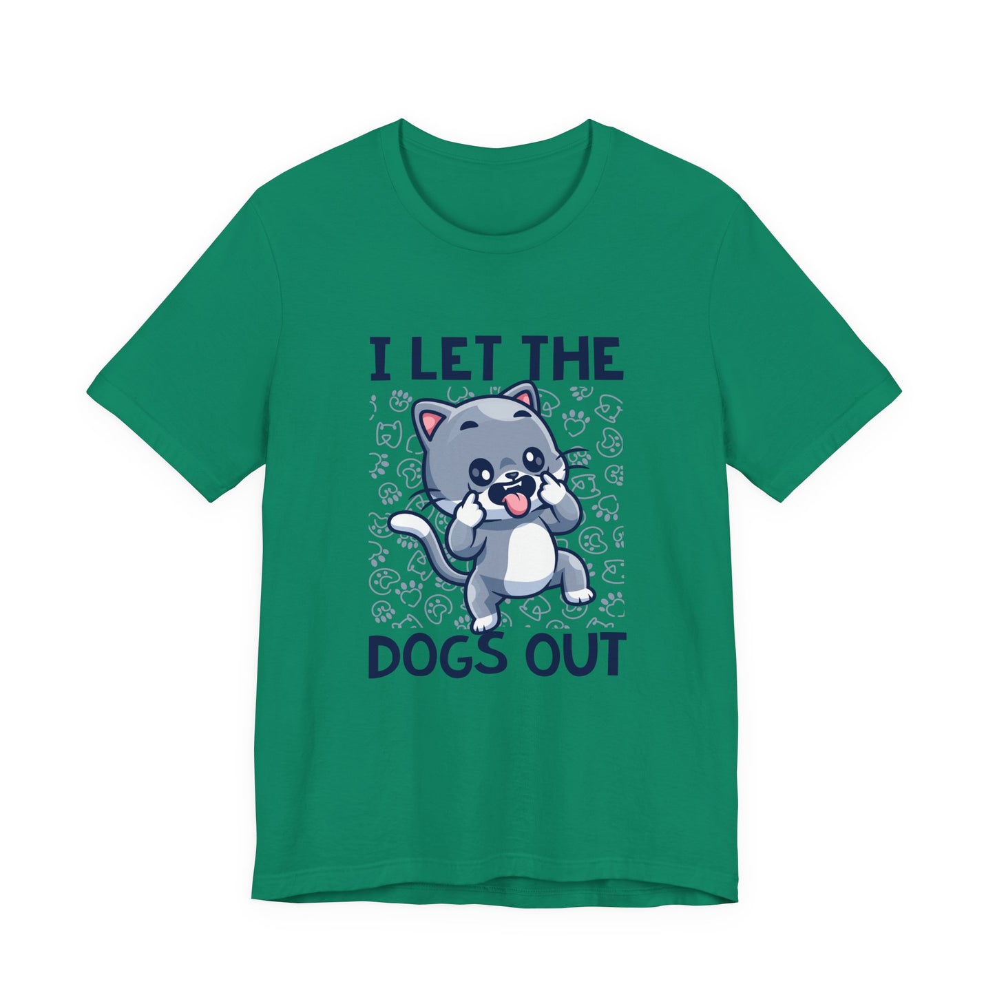 I Let the Dogs Out T-Shirt – Teasing Cat with Paw Prints Graphic Tee