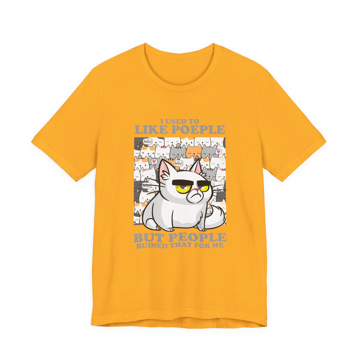 I Used To Like People But People Ruined That For Me T-Shirt – Moody Cat and Cats Background Graphic Tee
