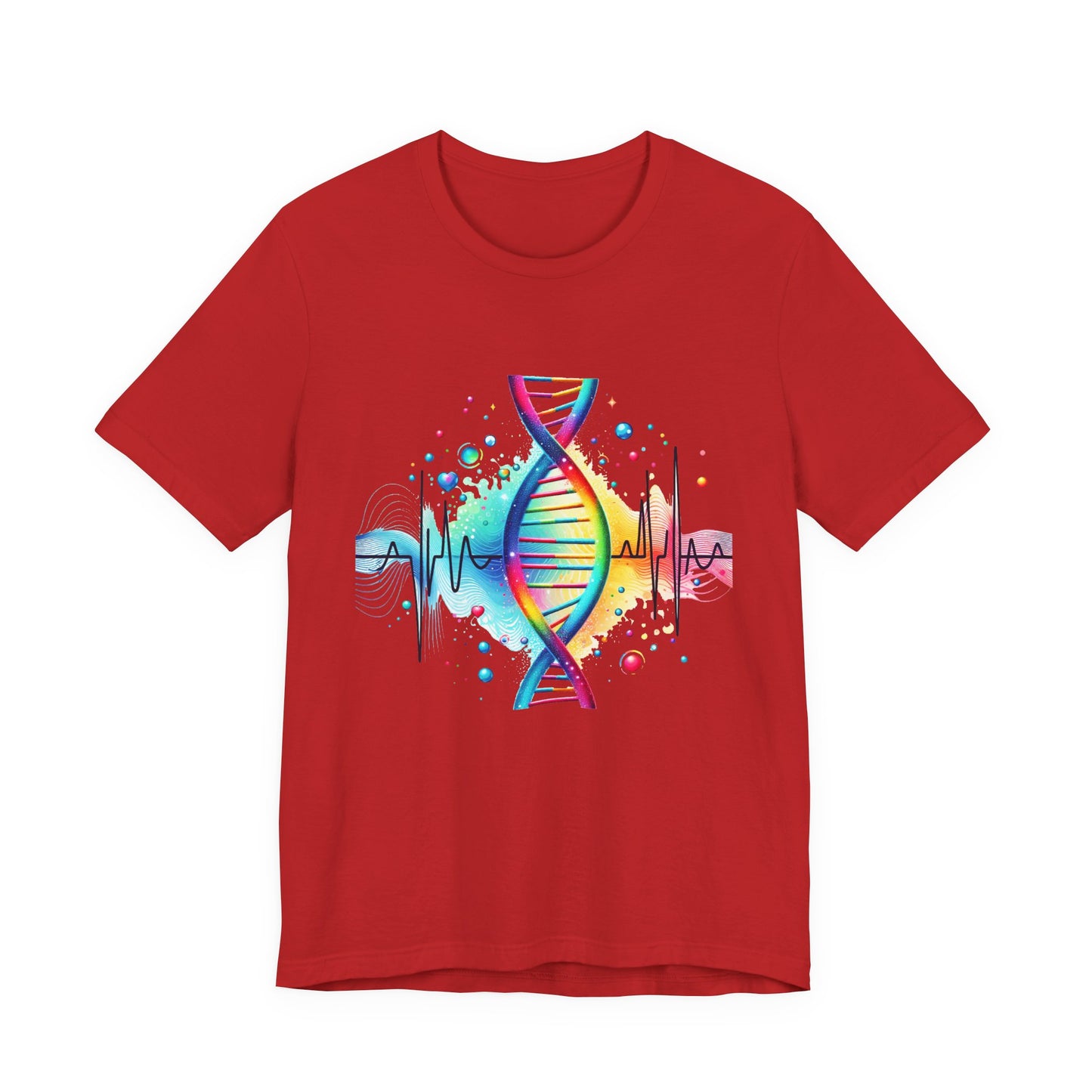 Life in Color – Vibrant DNA Helix with Medical Lifeline Graphic T-Shirt