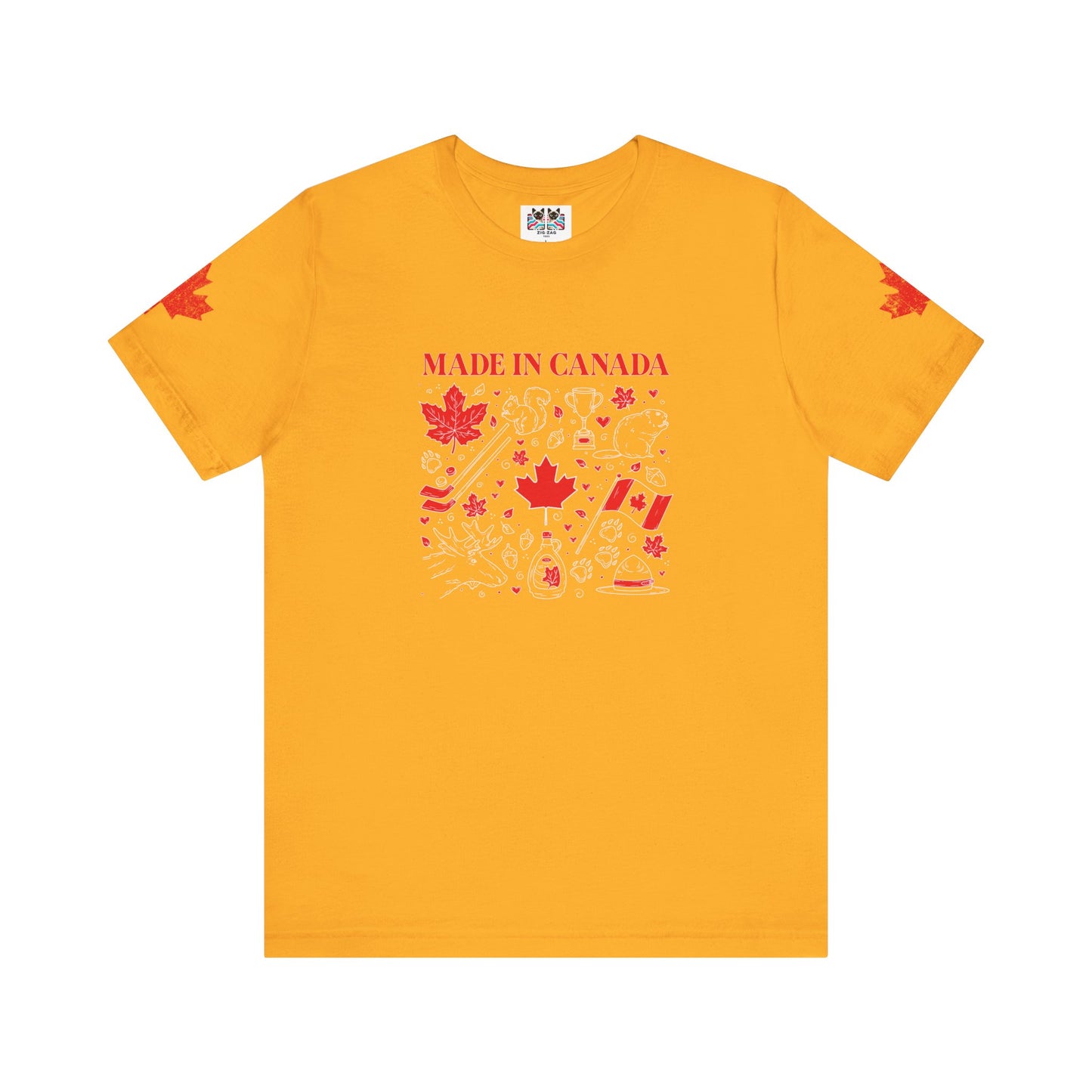 Made In Canada Iconic Symbols - Red & White outline Print T-Shirt