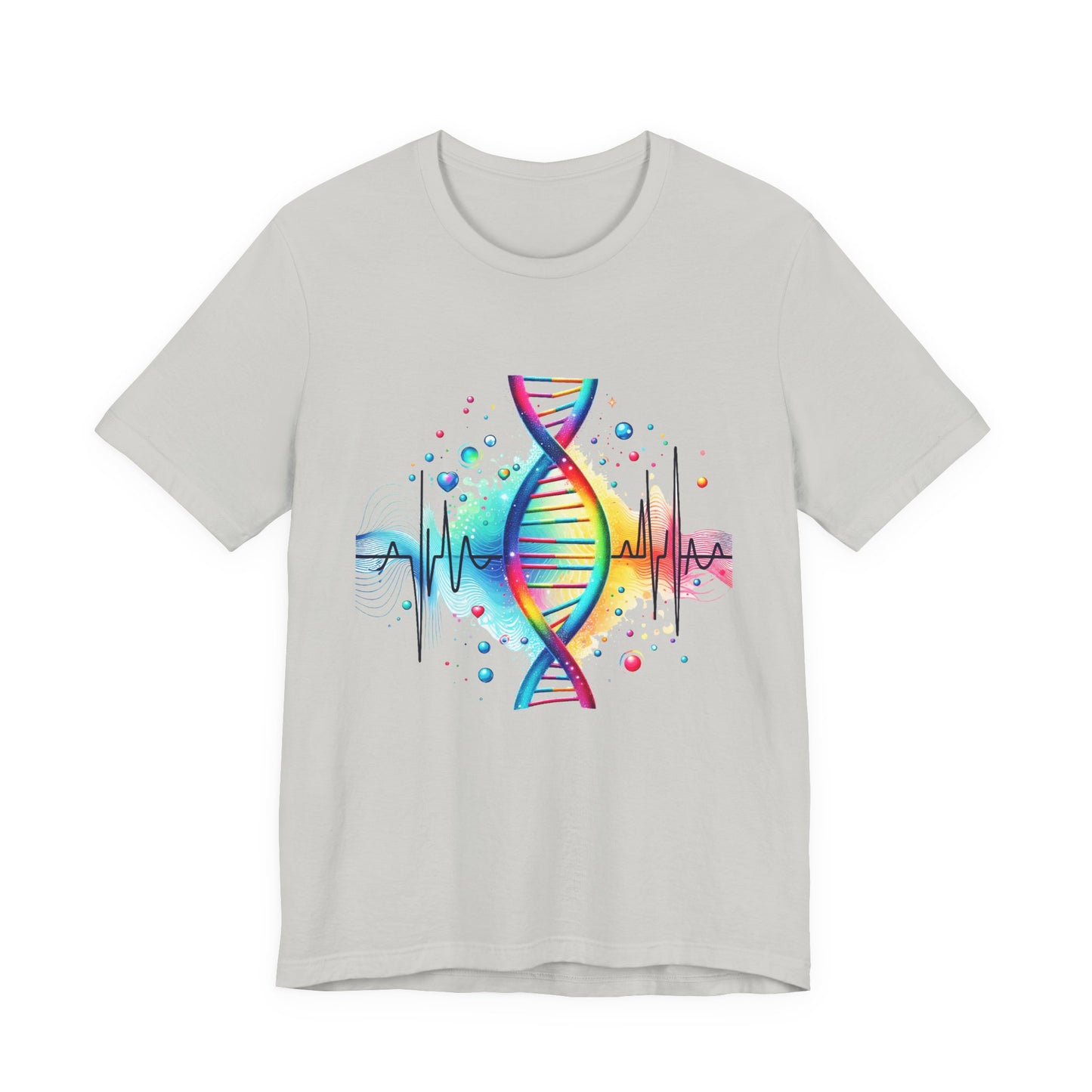 Life in Color – Vibrant DNA Helix with Medical Lifeline Graphic T-Shirt