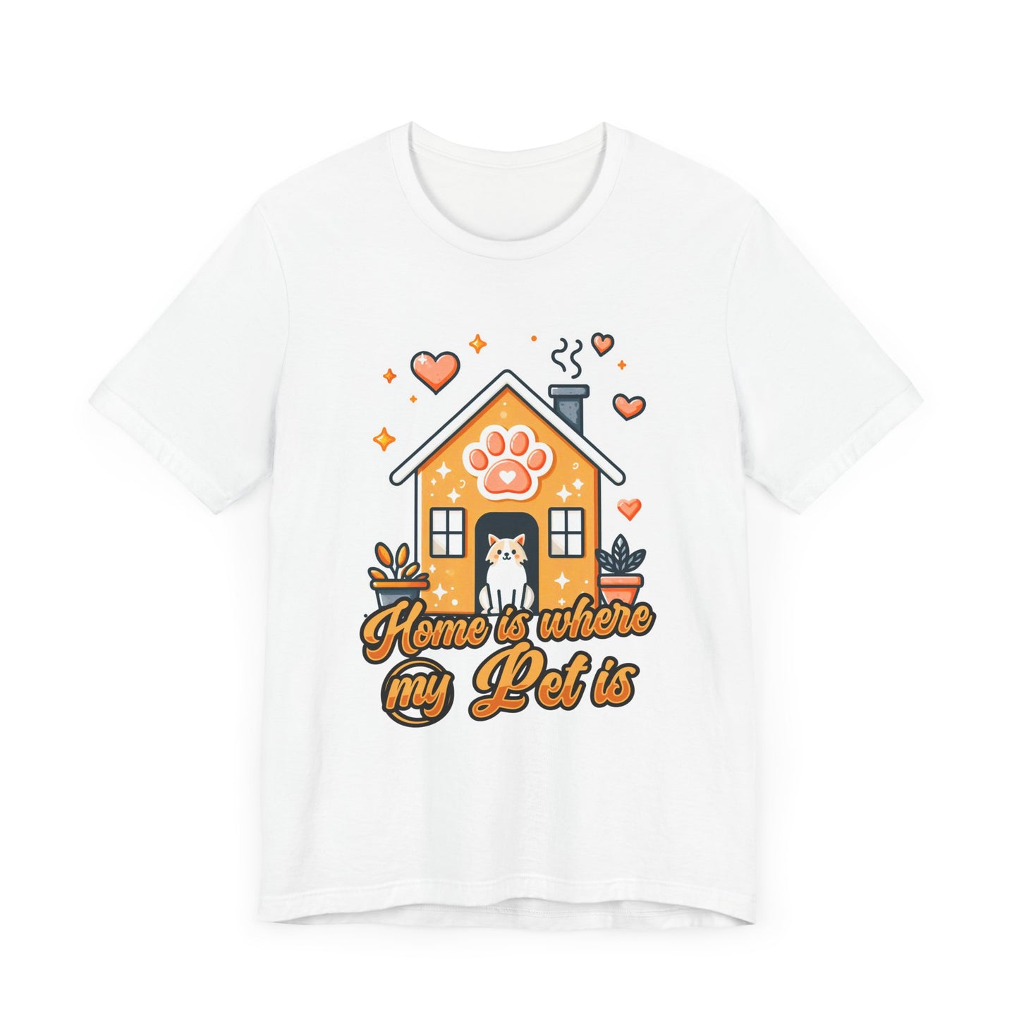 Home is Where My Pet Is | Dog at Dog House with Stars & Hearts T-Shirt