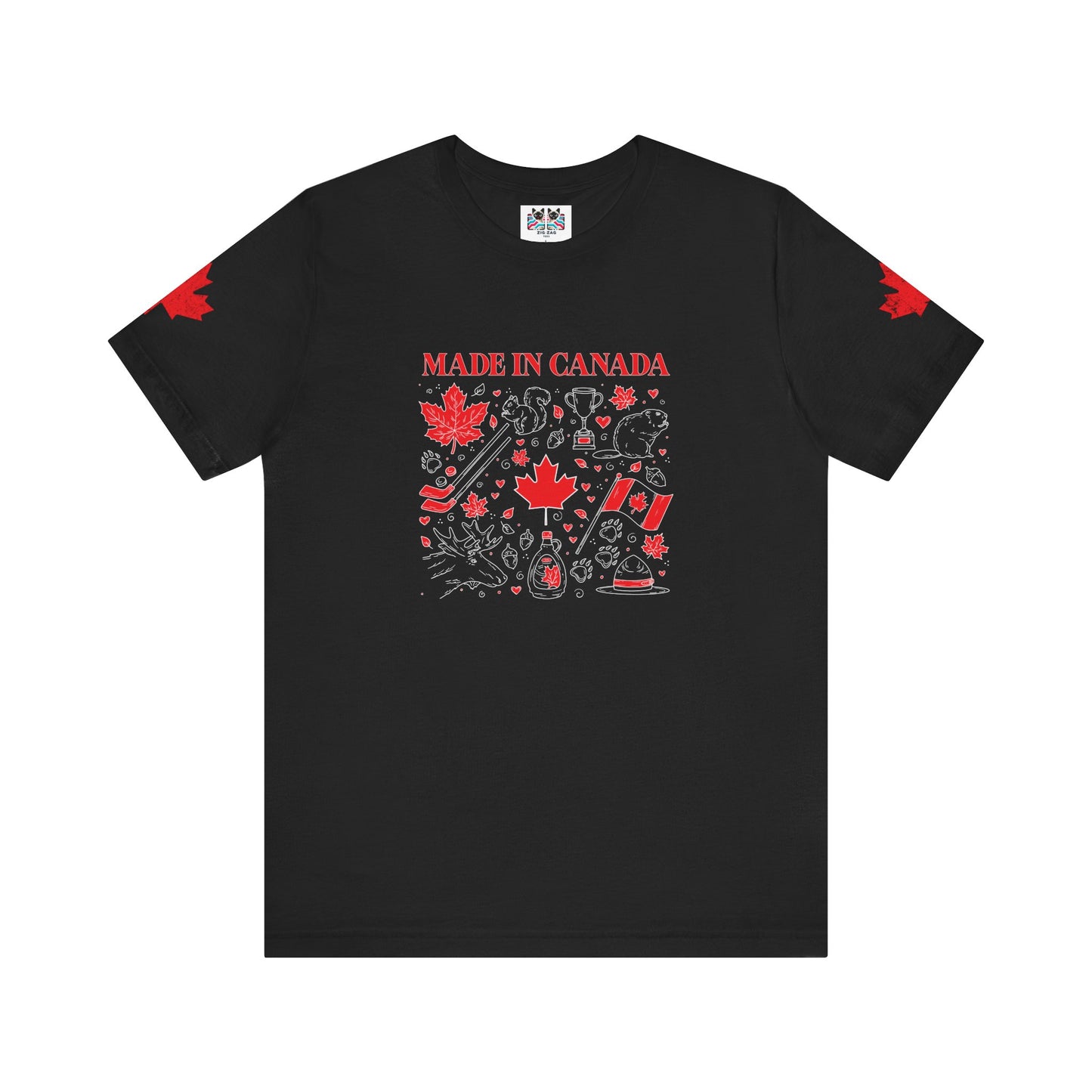 Made In Canada Iconic Symbols - Red & White outline Print T-Shirt