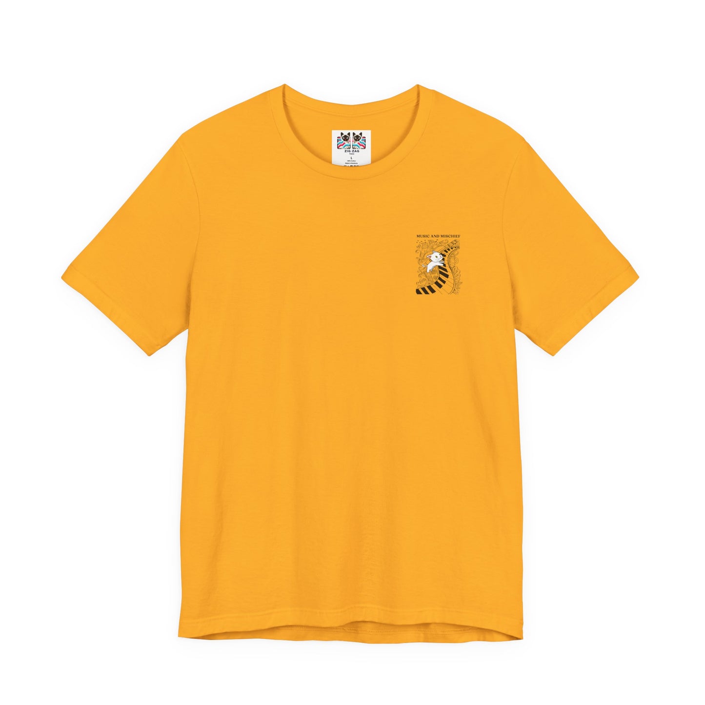 Music and Mischief T-Shirt – Piano and Playful Cat Graphic