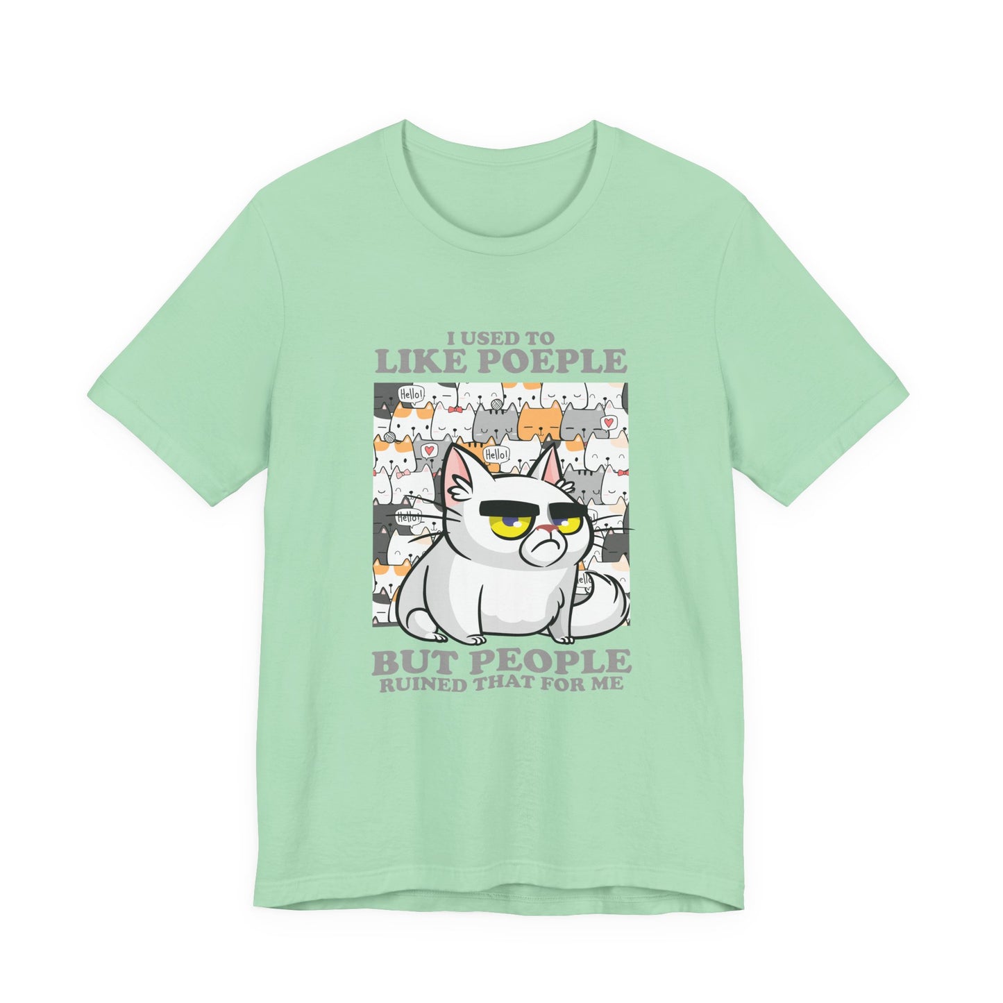 I Used To Like People But People Ruined That For Me T-Shirt – Moody Cat and Cats Background Graphic Tee
