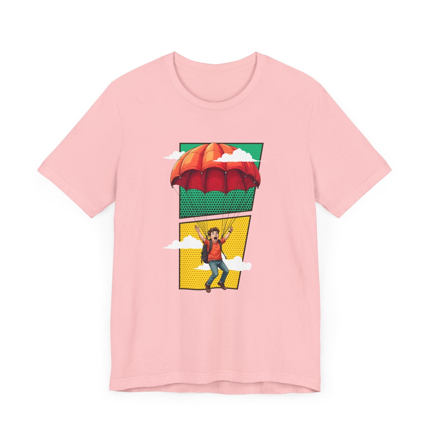 Do it Scared Boy Parachuting Mid-Air with Clouds Background Graphic T-Shirt