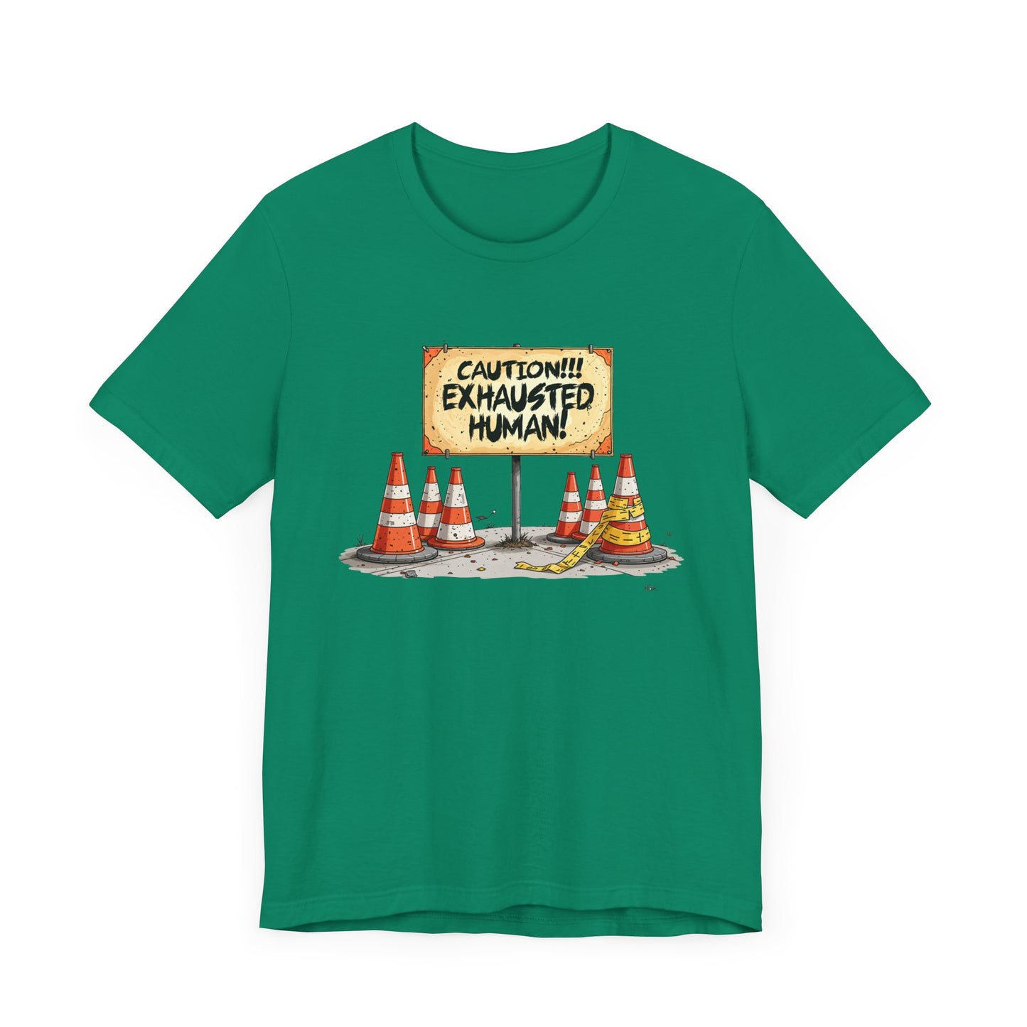 Caution Exhausted Human Tee, Low Energy Warning Shirt, Sleepy Mood Graphic, Funny Real Life Top, Tired Brain Gift