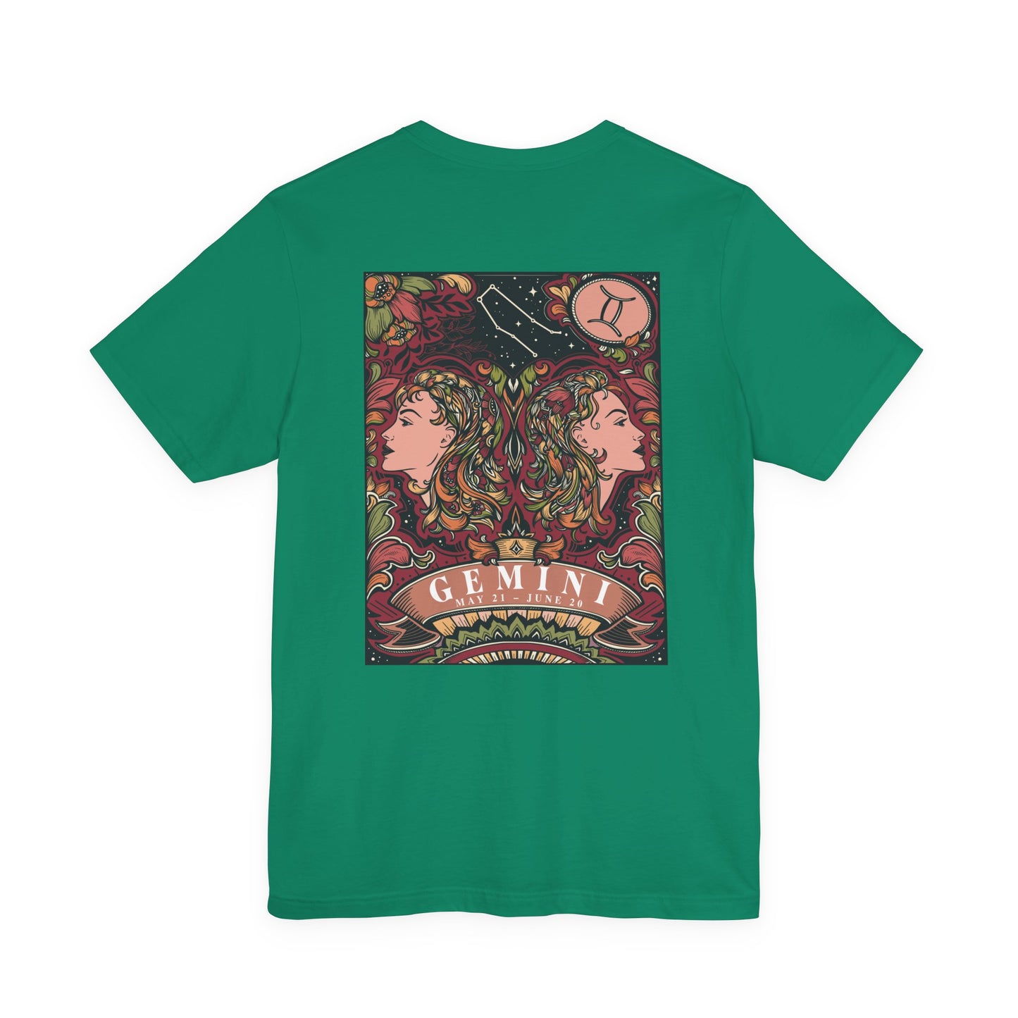 Gemini Zodiac T-Shirt – Ornate Twins with Constellation and Floral Design