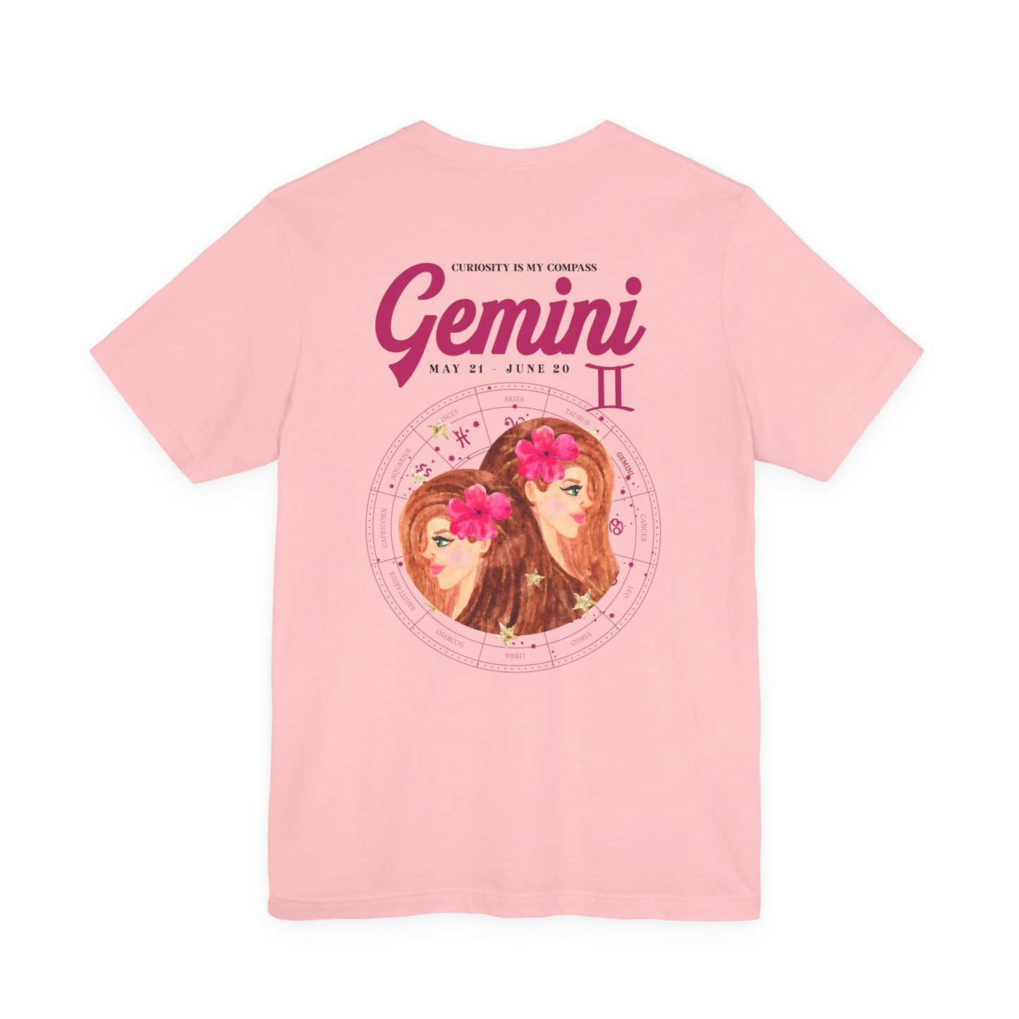 Gemini Curiosity Compass T-Shirt – Zodiac Twins with Astrological Wheel