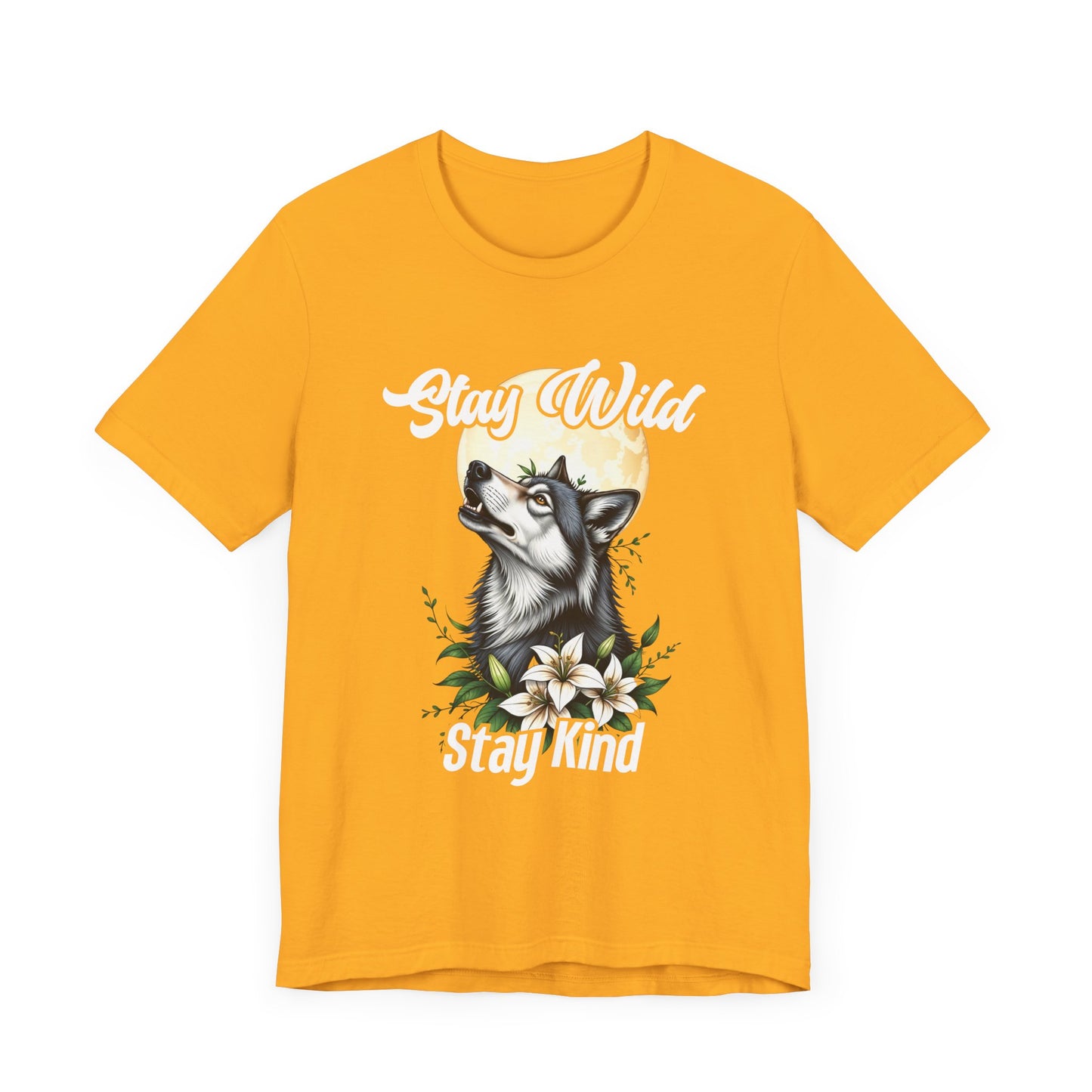 Stay Wild Stay Kind Wolf T-Shirt – Moon and Flower Nature Graphic