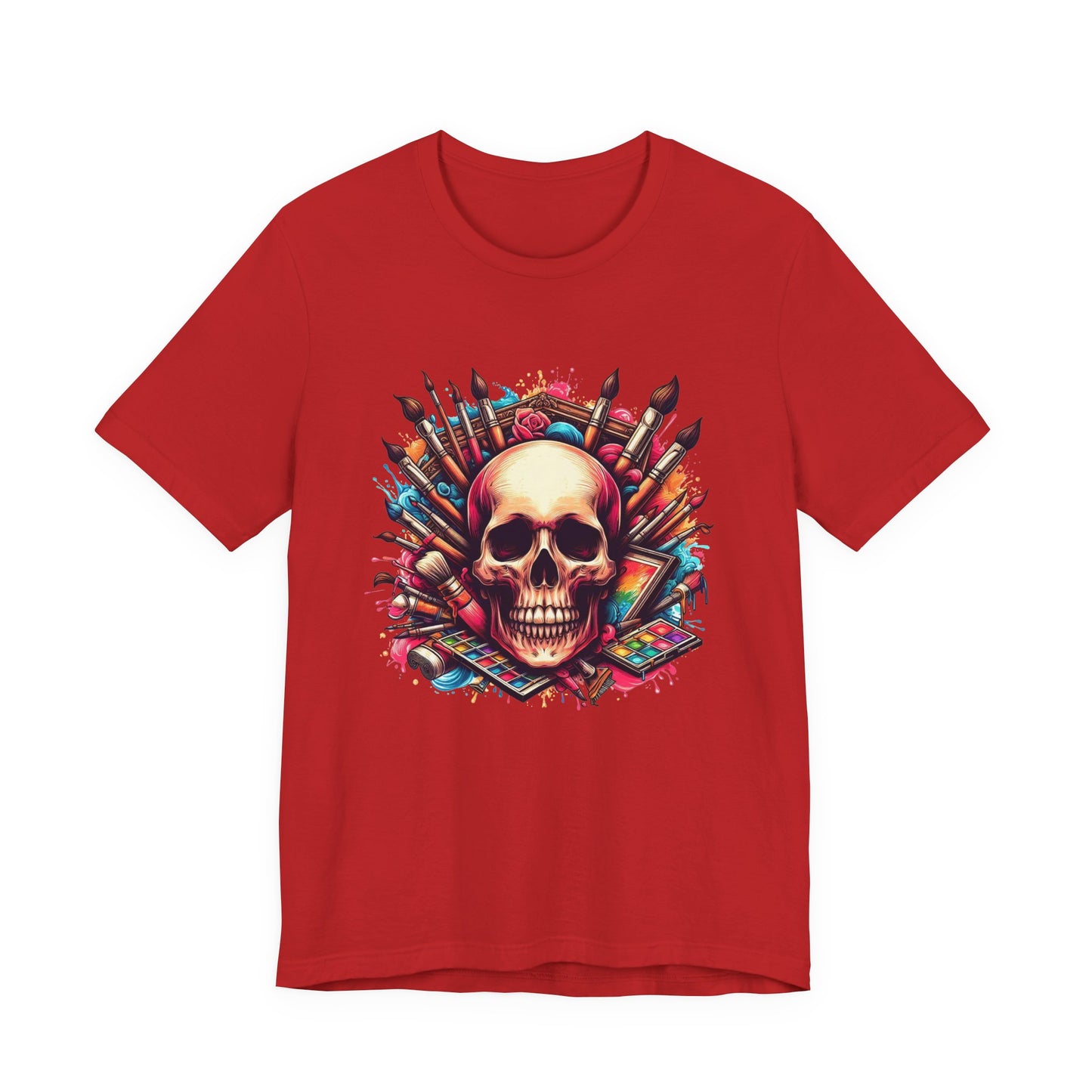 Art Is Not Dead Tshirt – Skull with Stacked Art Supplies Circular Graphic