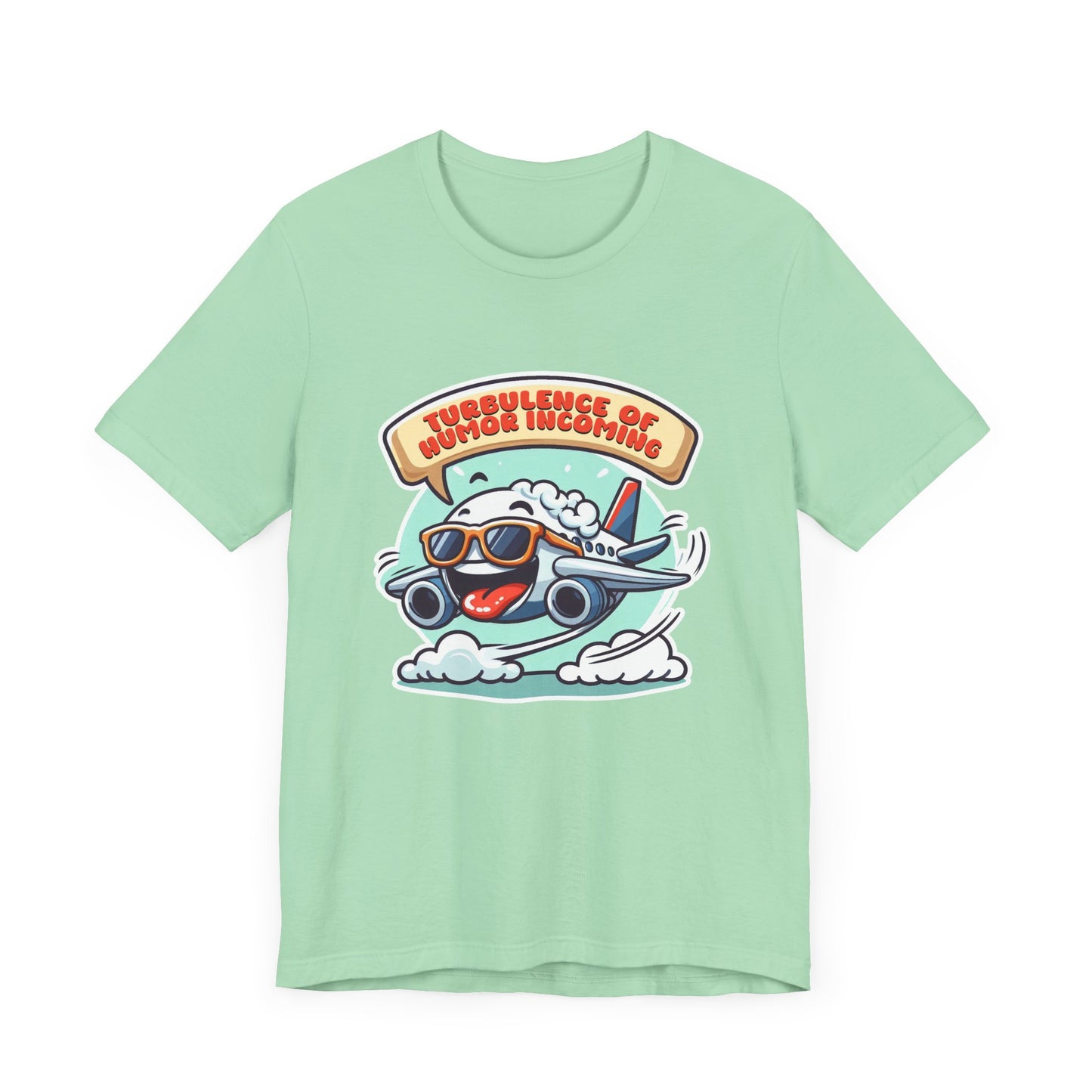 Turbulence of Humor Coming | Flight Landing with Smiling Face & Sunglasses Graphic T-Shirt