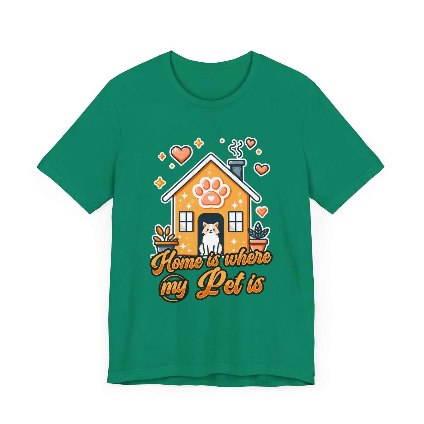 Home is Where My Pet Is | Dog at Dog House with Stars & Hearts T-Shirt